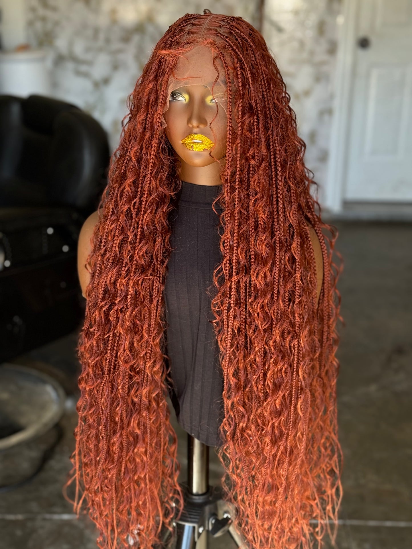 Full Lace Boho Wig | 35-Inch Ready-to-Ship | Stunning Burgundy