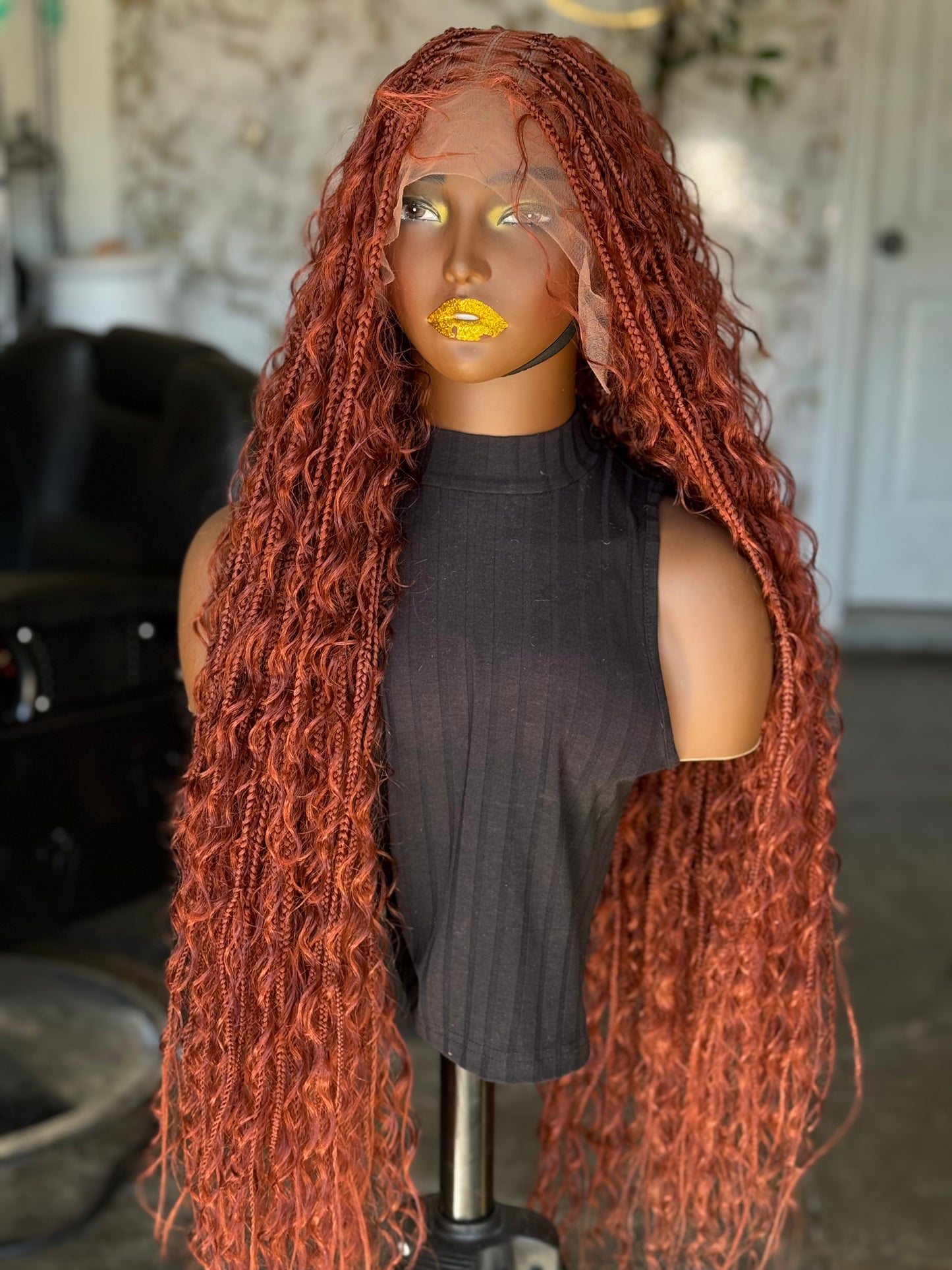 Full Lace Boho Wig | 35-Inch Ready-to-Ship | Stunning Burgundy