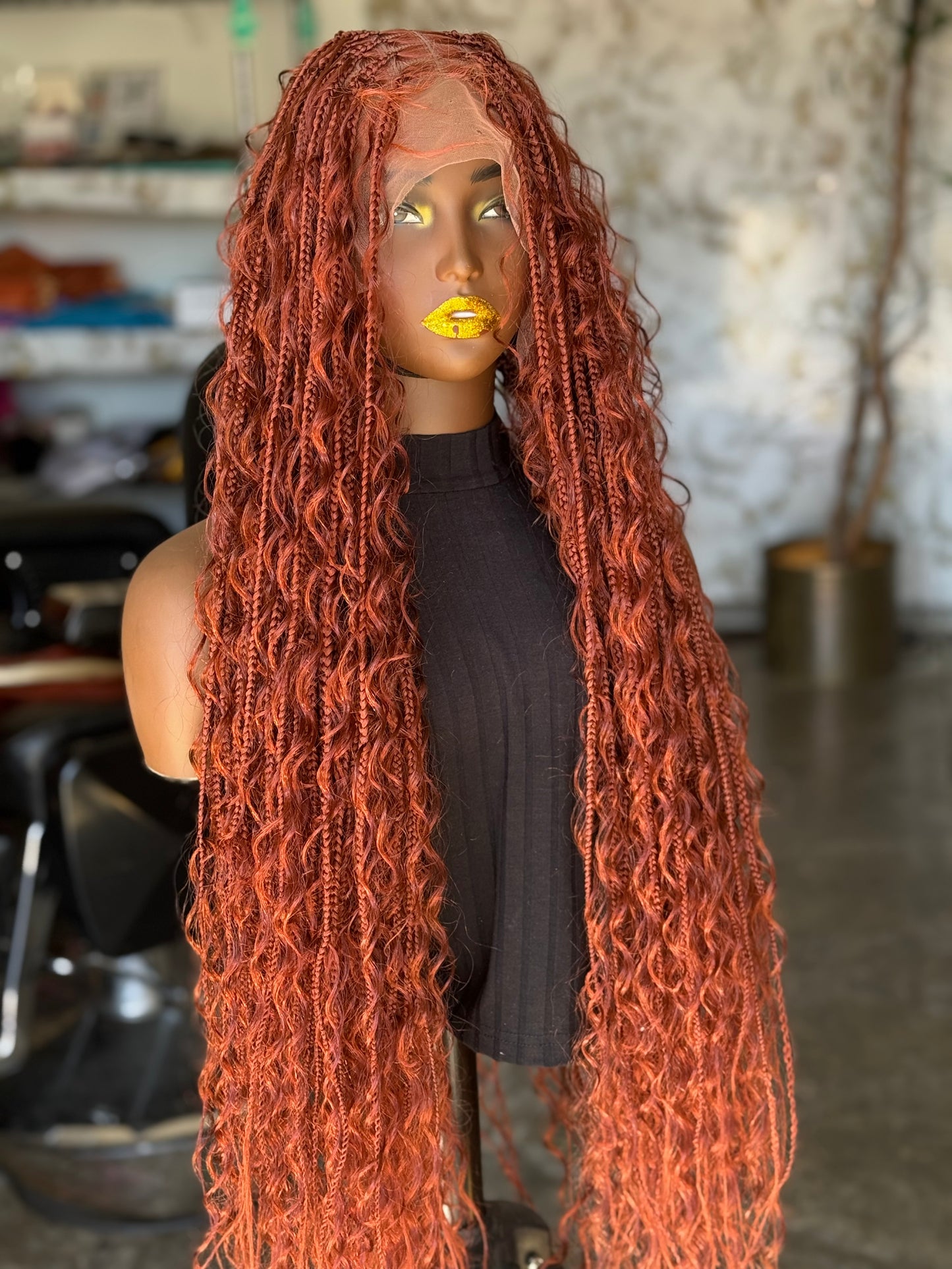 Full Lace Boho Wig | 35-Inch Ready-to-Ship | Stunning Burgundy