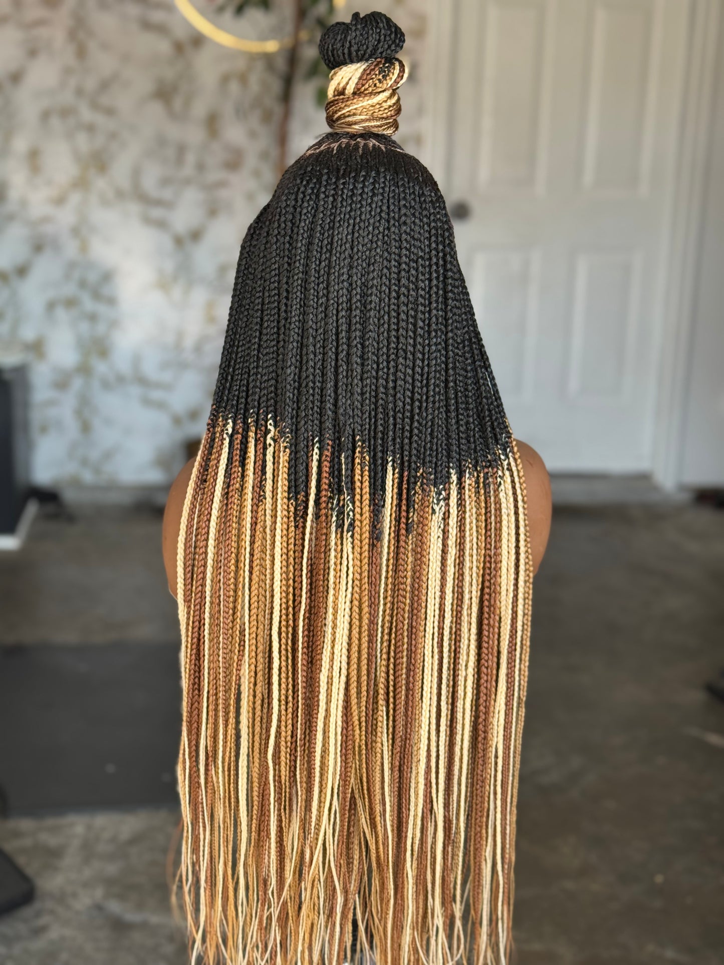 Ewa Unit: 28-Inch Highlighted Frontal Wig | Human Hair Braided Top Ponytail