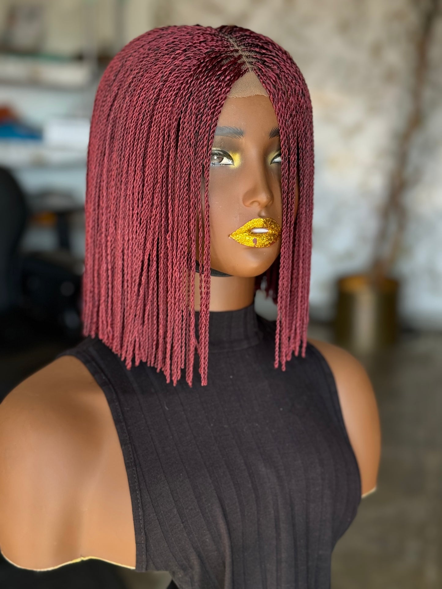 Cool Burgundy Bob Wig | 10-Inch Ready-to-Ship Glueless Closure