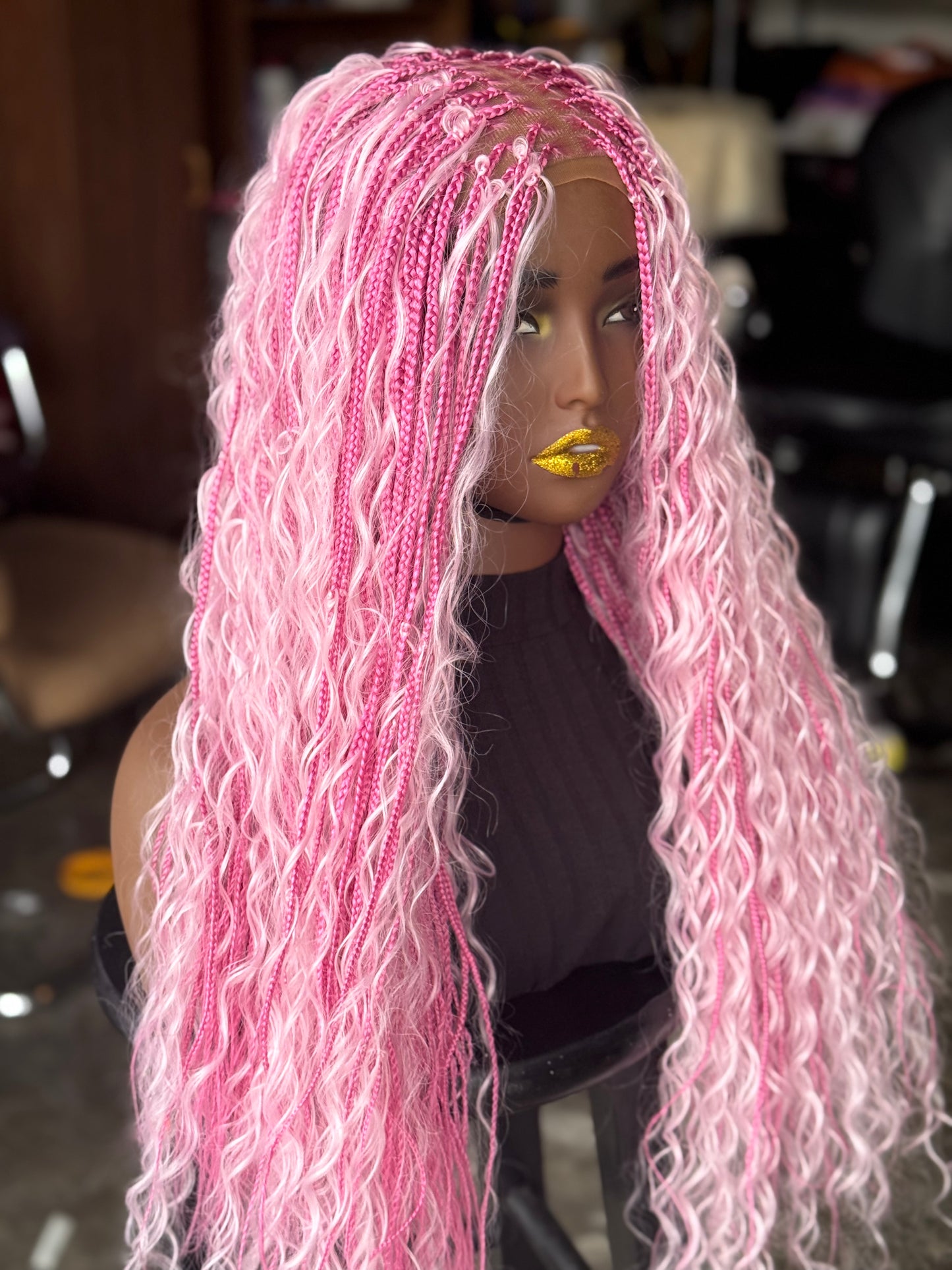 Made to Order Pink Boho Closure Wig | 24-Inch Glueless Unit