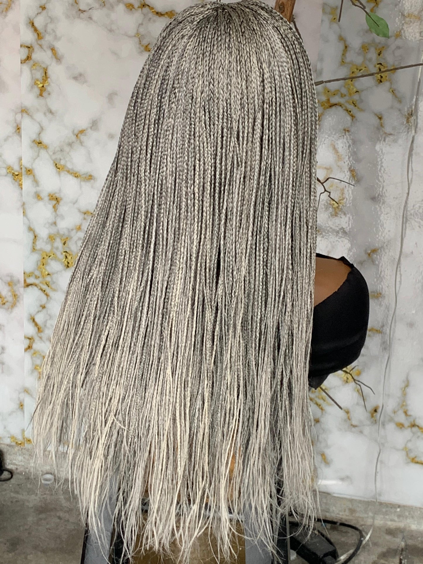 Salt & Pepper Micro Braids Wig | Ready to Ship 22-Inch Glueless Closure