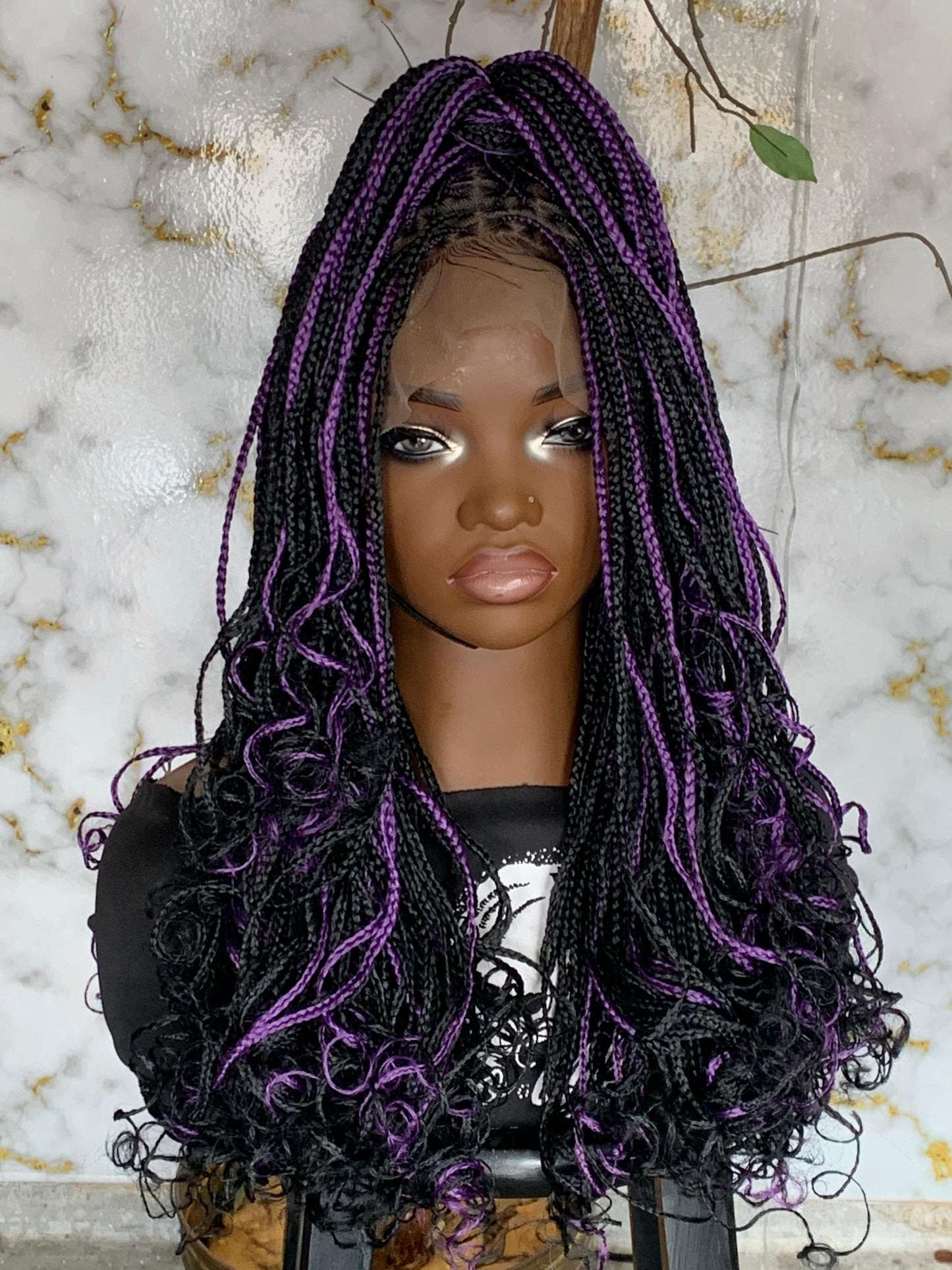 Full Lace Tiny Knotless Braids Wig | 16/18" Purple Mix with Black