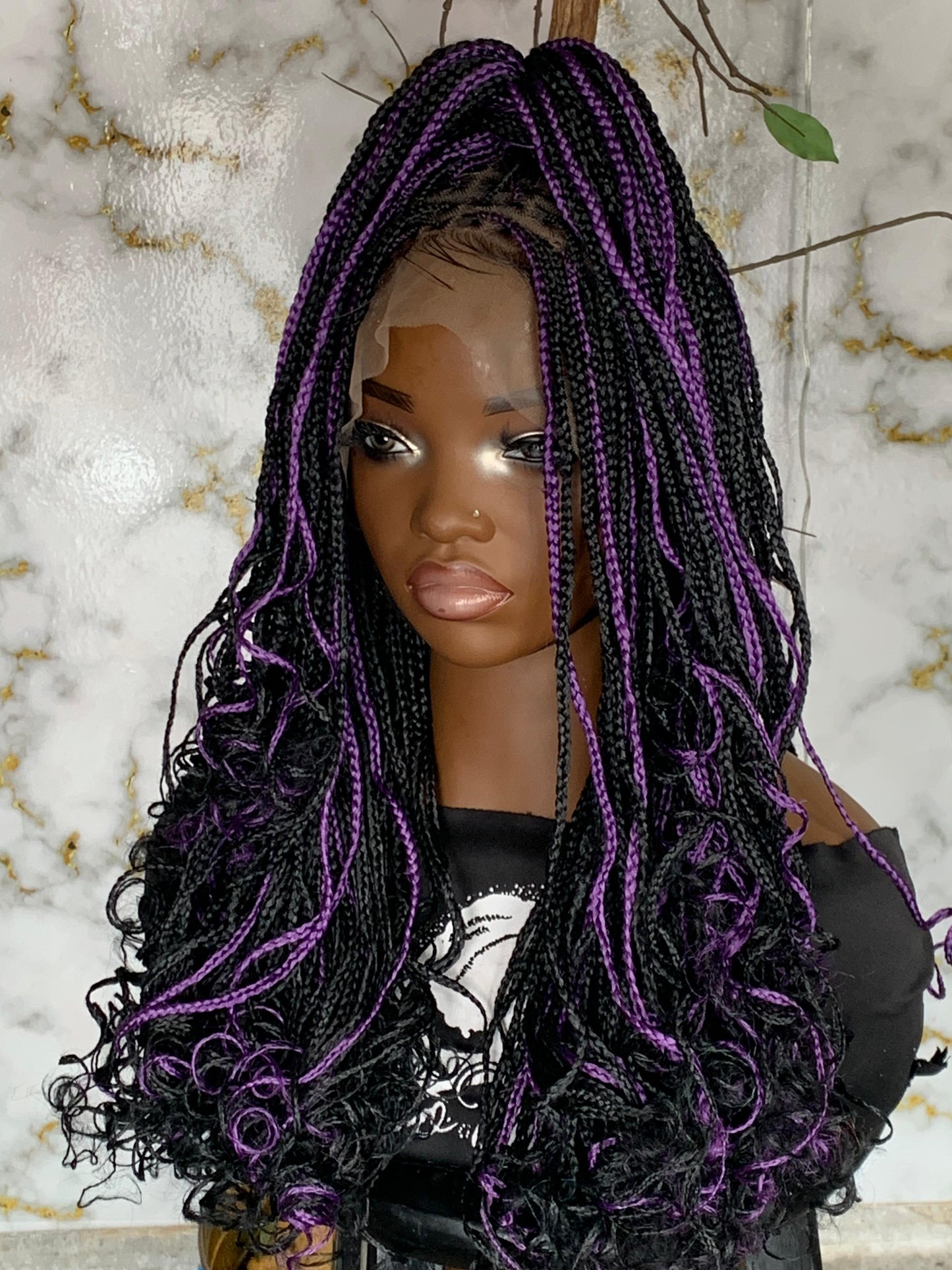 Full Lace Tiny Knotless Braids Wig | 16/18" Purple Mix with Black