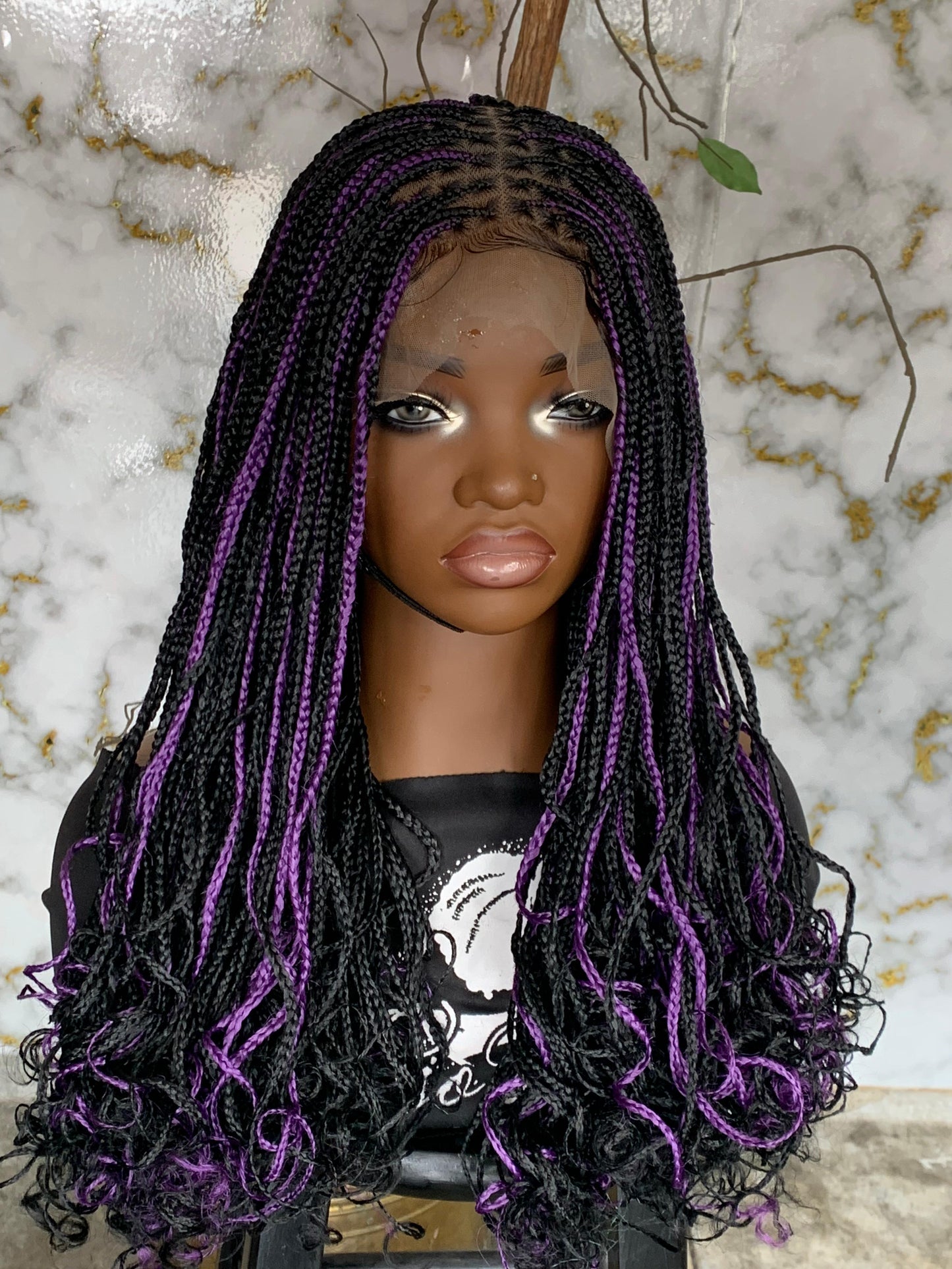 Full Lace Tiny Knotless Braids Wig | 16/18" Purple Mix with Black