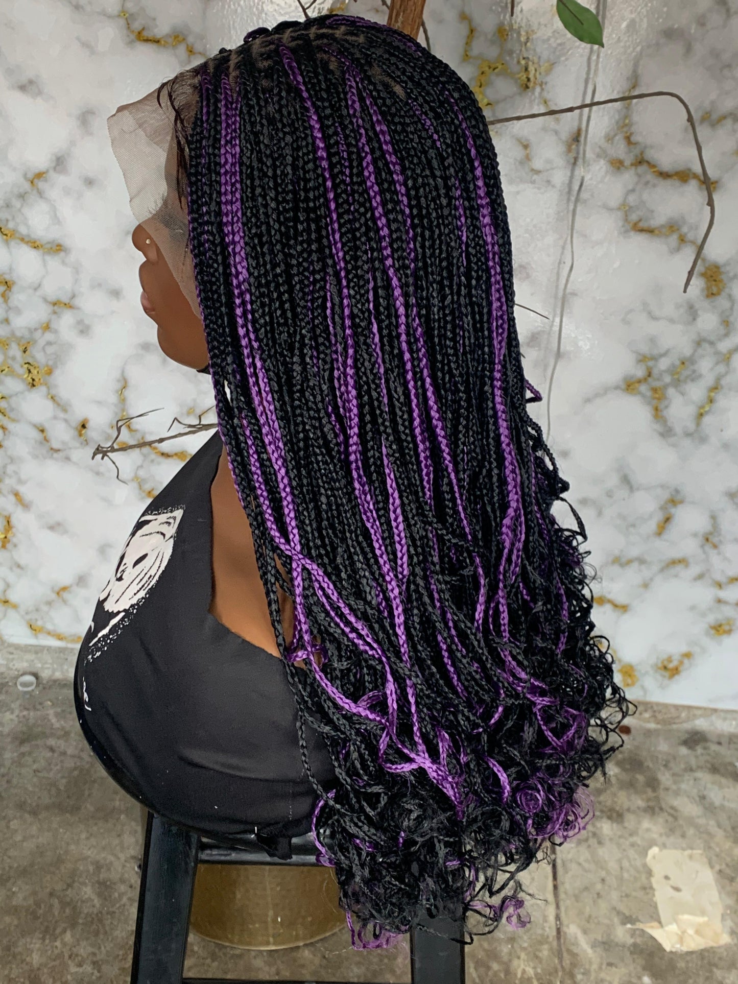 Full Lace Tiny Knotless Braids Wig | 16/18" Purple Mix with Black