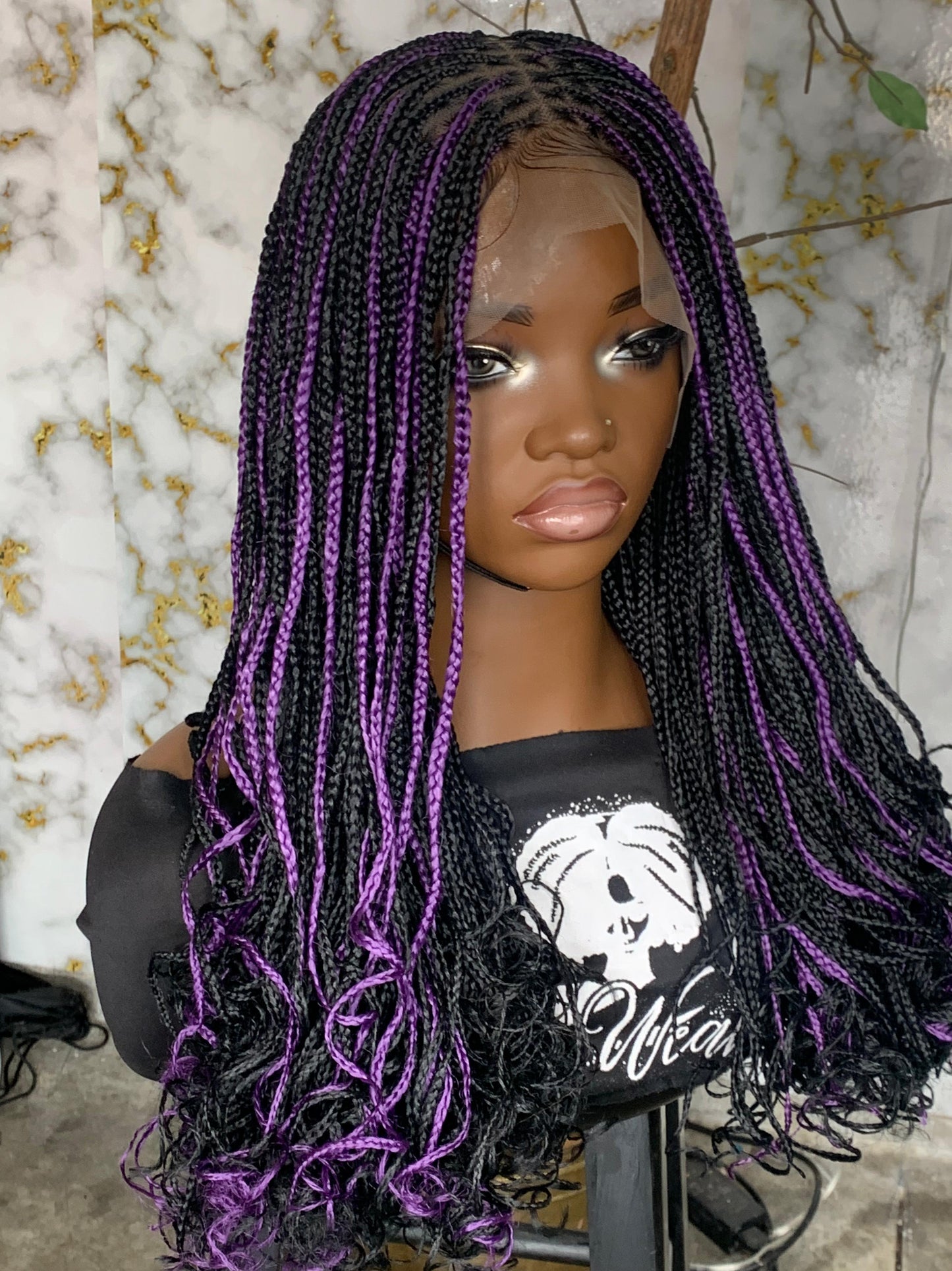 Full Lace Tiny Knotless Braids Wig | 16/18" Purple Mix with Black