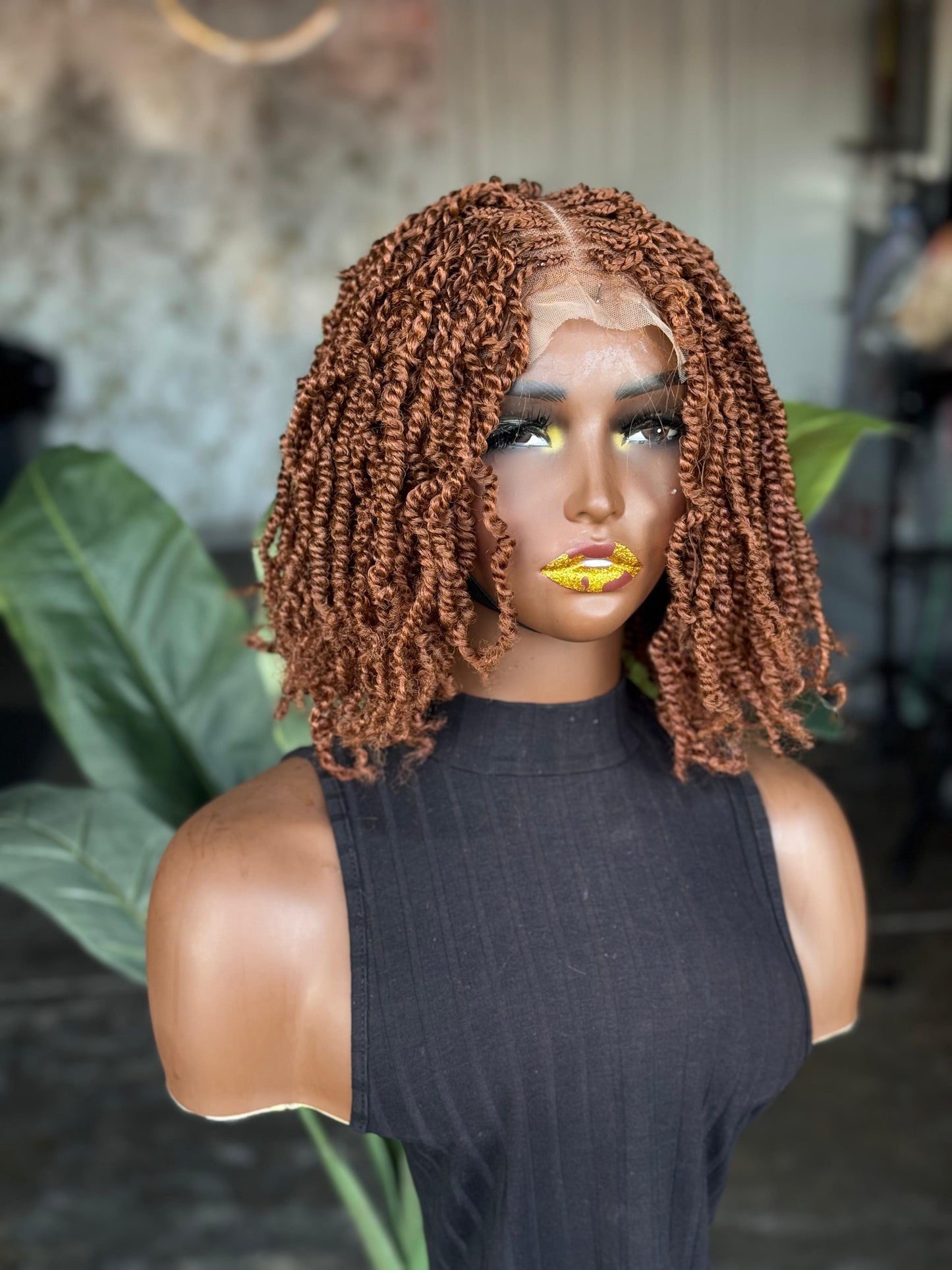Color 30 Kinky Twist Glueless Closure Wig – 8/10” Made to Order