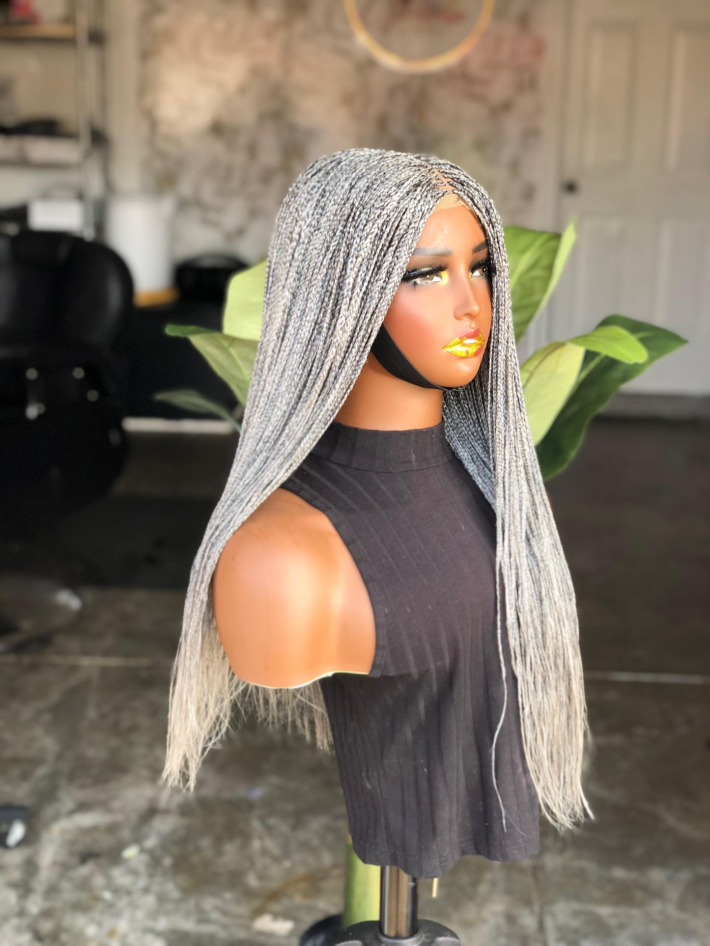 20" Salt & Pepper Micro Braid Glueless Closure Wig β Ready to Ship