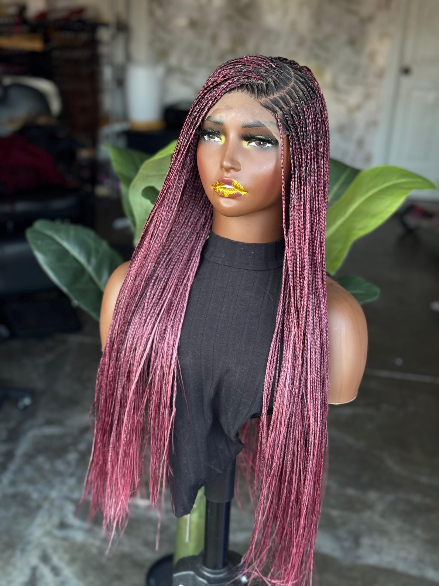Made To Order Bone Straight C-cut Color Pink Mix With Bugundy