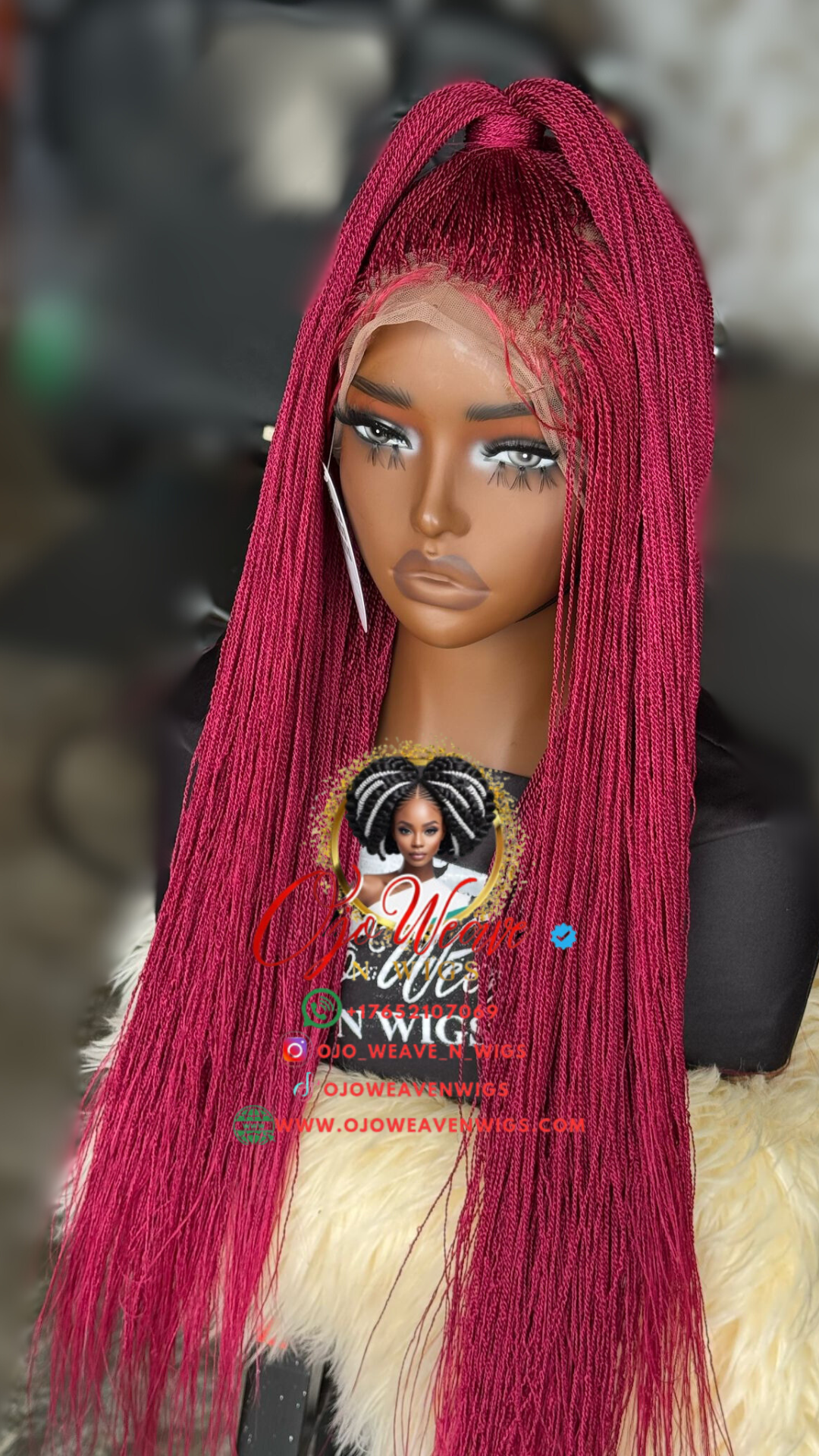Flaky Unit - 360 Lace Micro Twisted Wig: Color Burgundy
