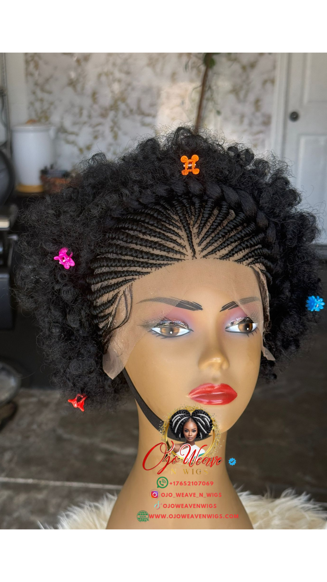 Kids Glueless Afro Cornrow Wig