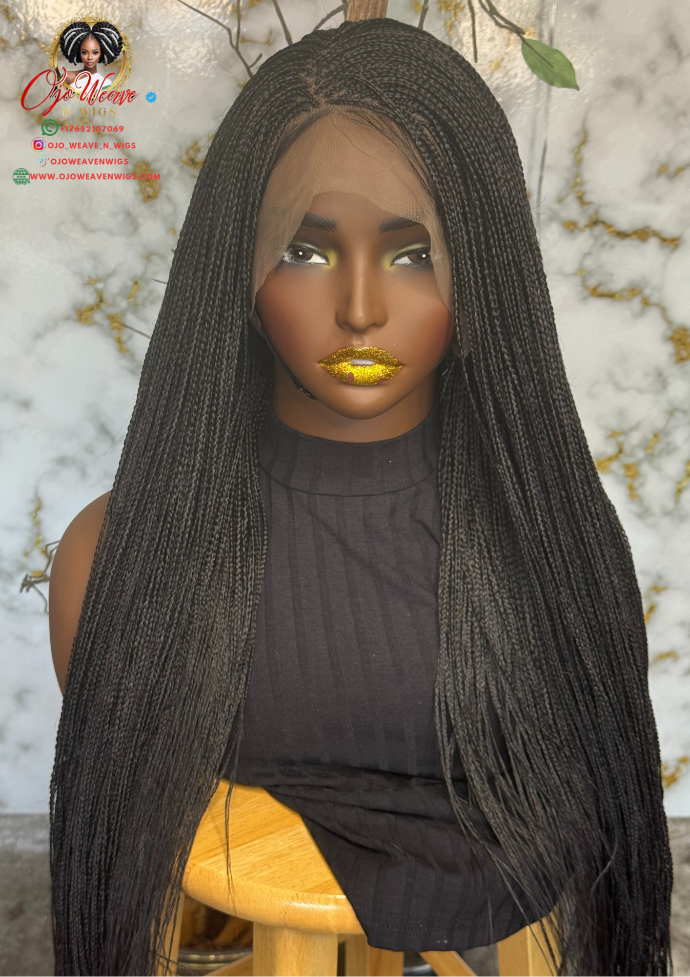 Full Lace Micro Braids Wig | Made to Order 24/26 Inch | Color 1B