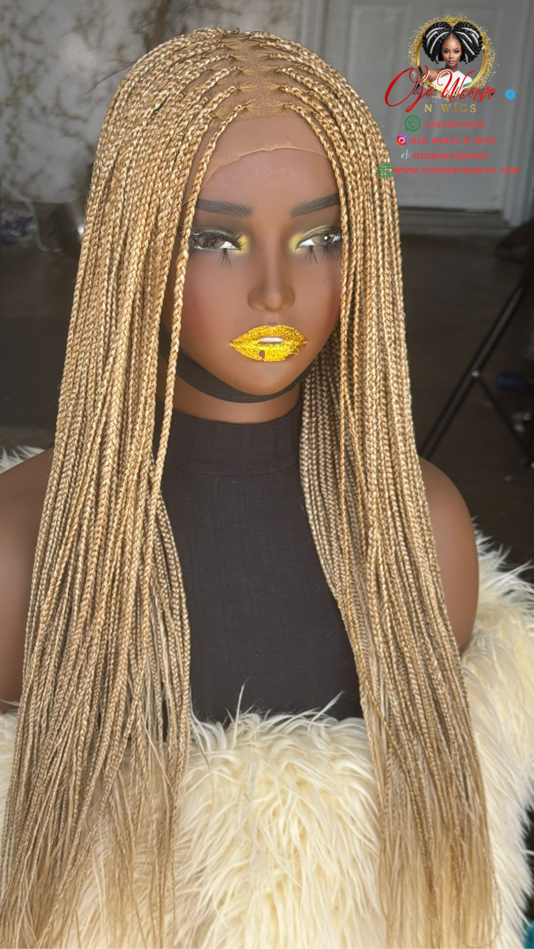 Glueless Knotless Braids Wig - 18-20 Inch Closure, ready to wear