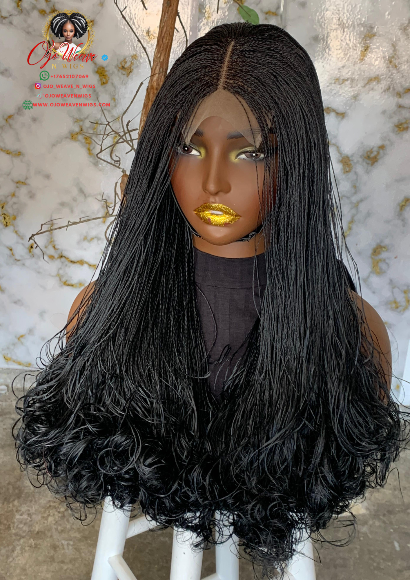Amena Wig: 22" Black Human Lace 4x4 Closure | Ready-to-Ship