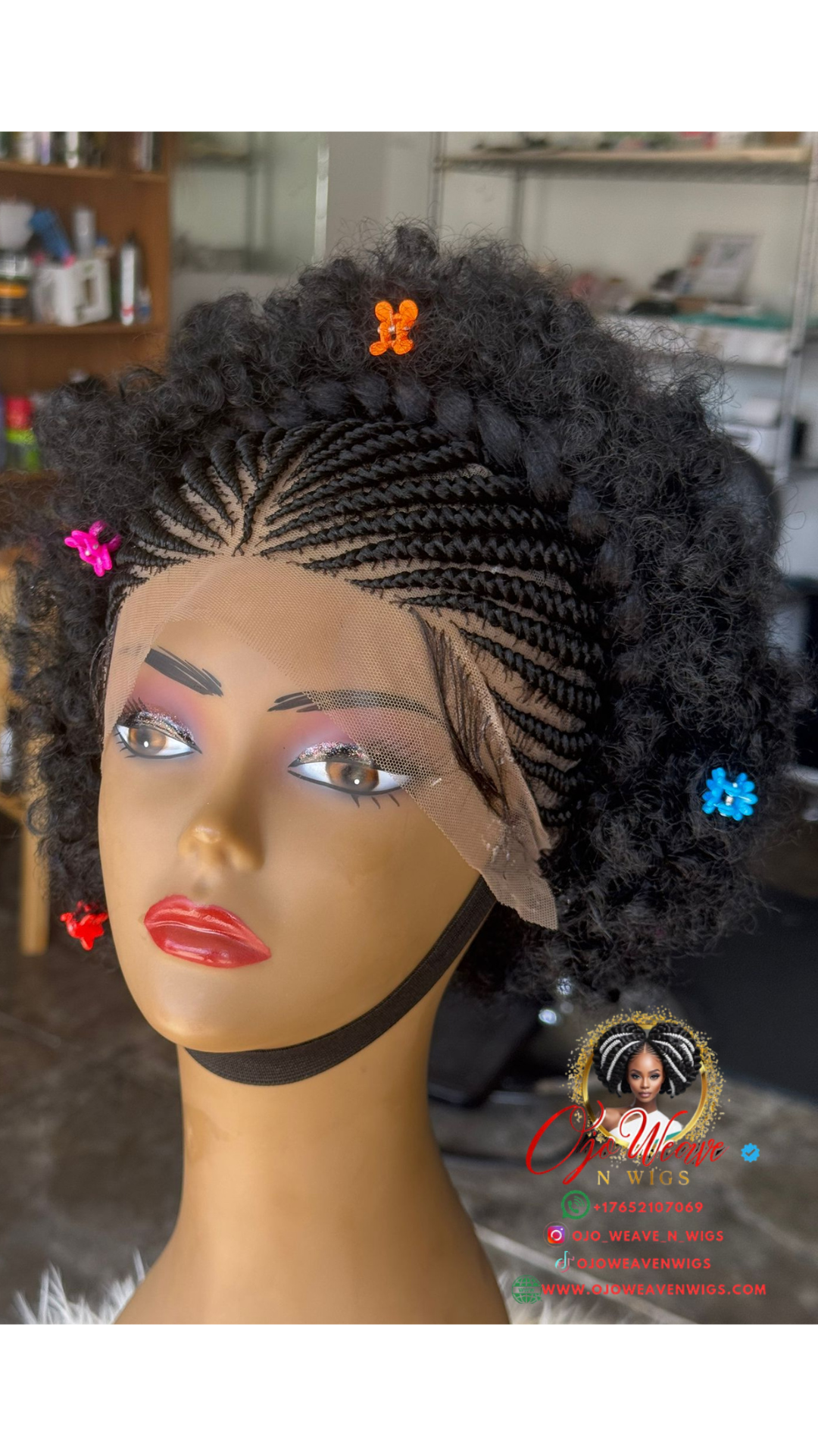 Kids Glueless Afro Cornrow Wig
