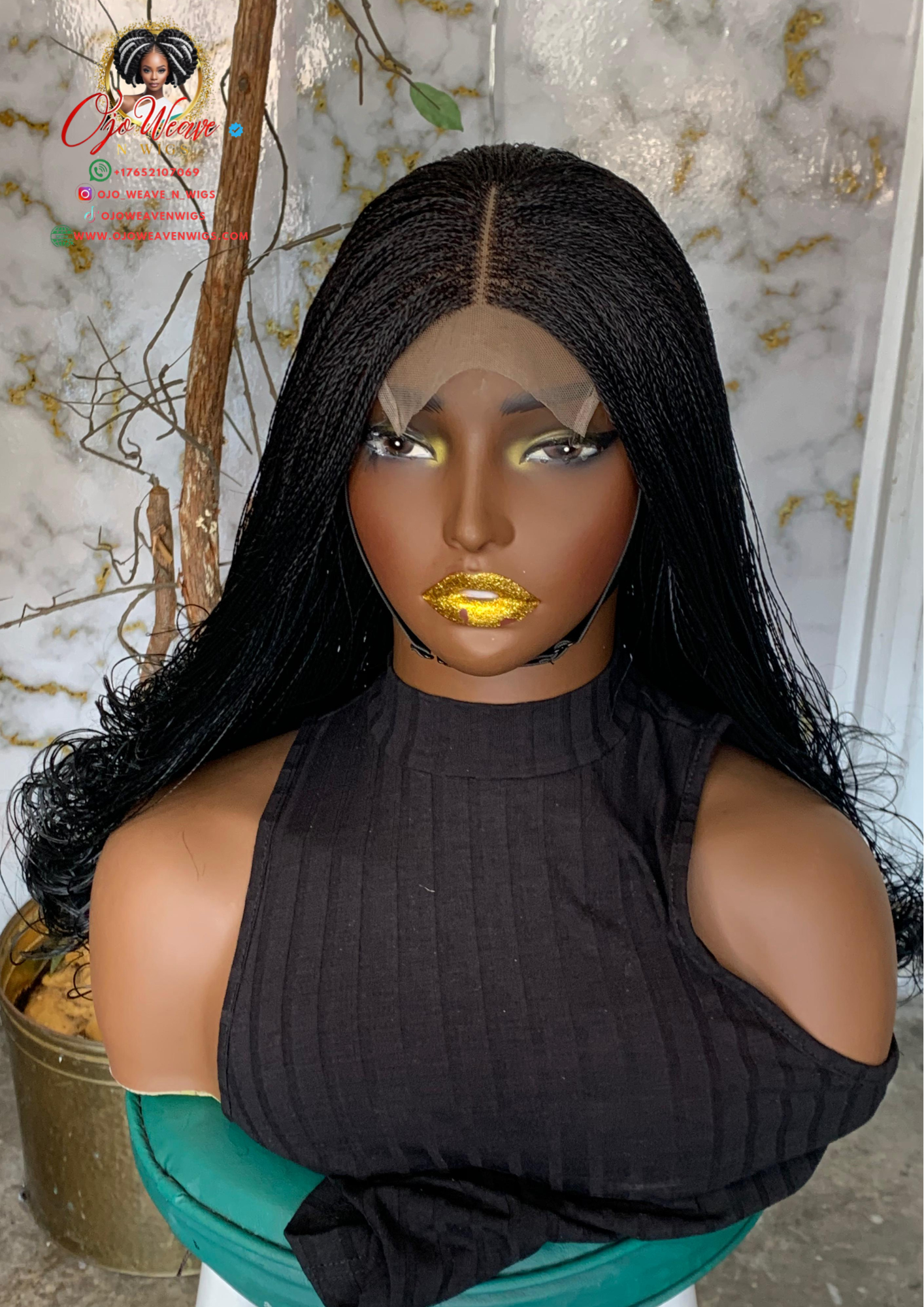 Amena Wig: 22" Black Human Lace 4x4 Closure | Ready-to-Ship