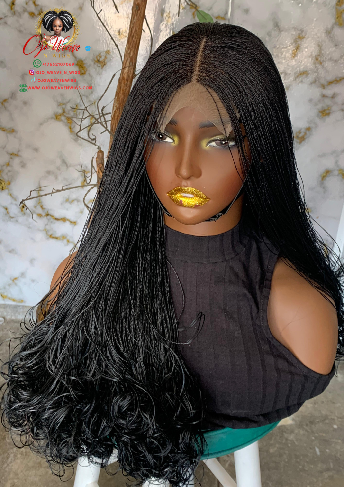Amena Wig: 22" Black Human Lace 4x4 Closure | Ready-to-Ship
