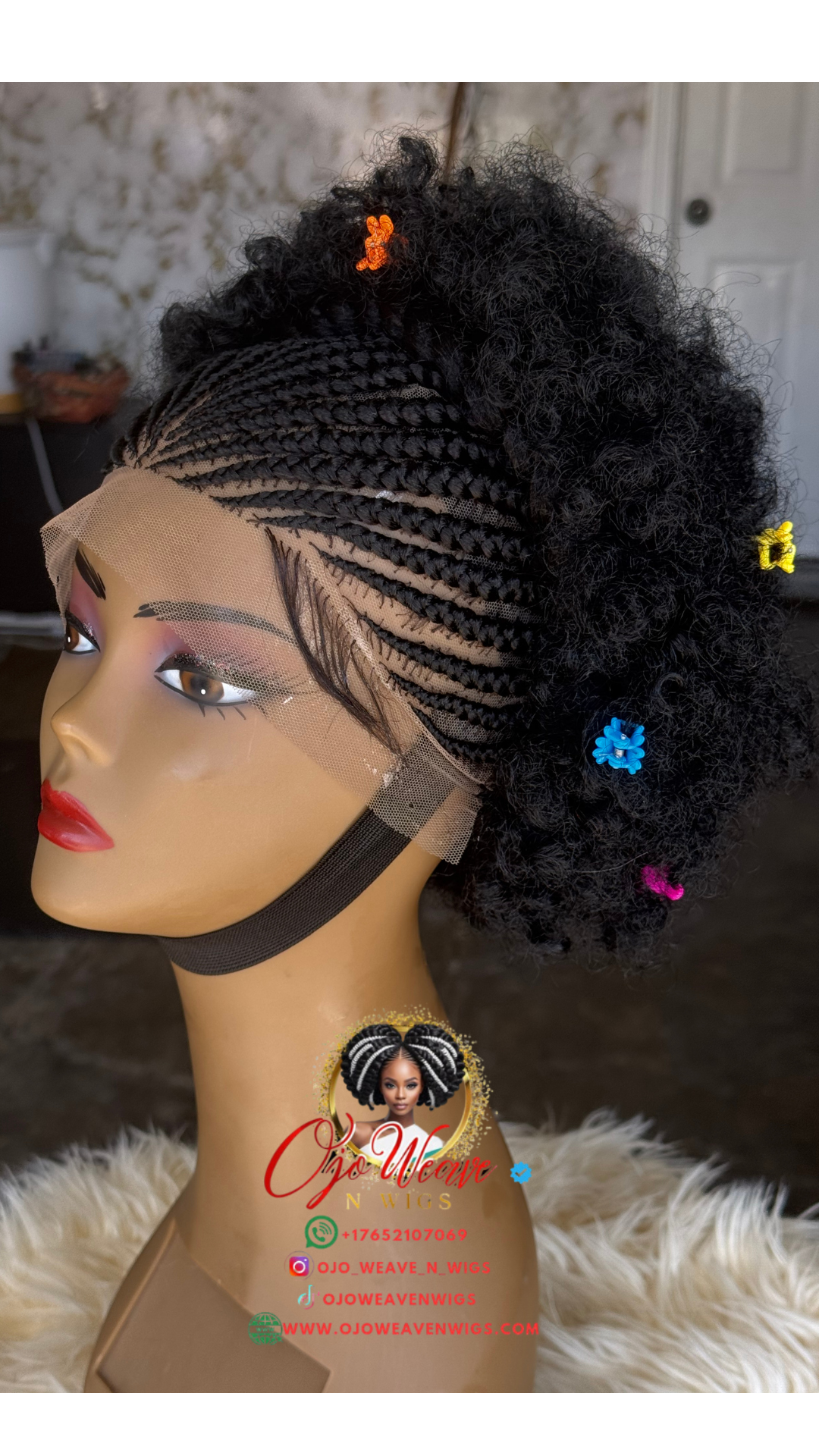 Kids Glueless Afro Cornrow Wig