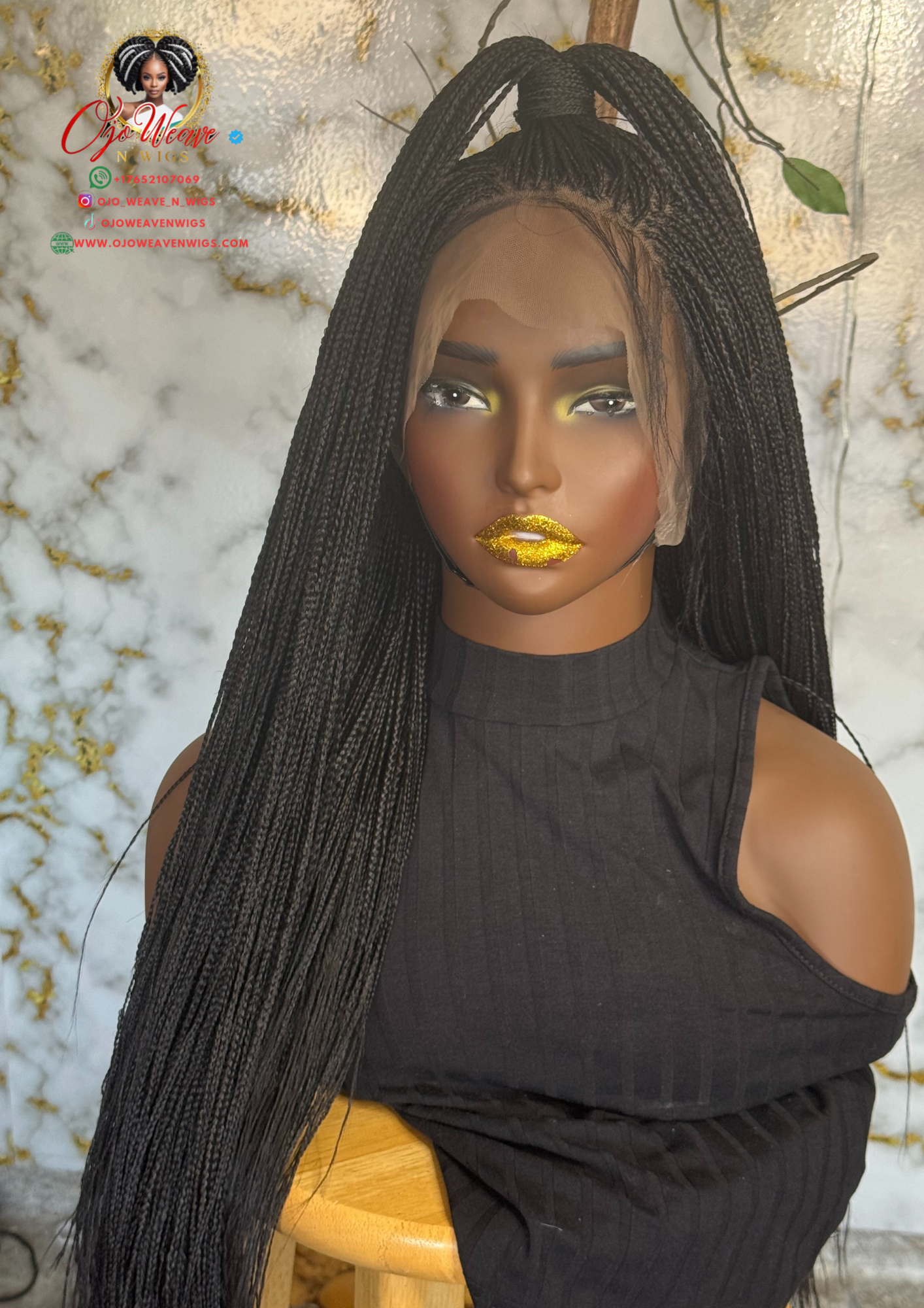 Full Lace Micro Braids Wig | Made to Order 24/26 Inch | Color 1B
