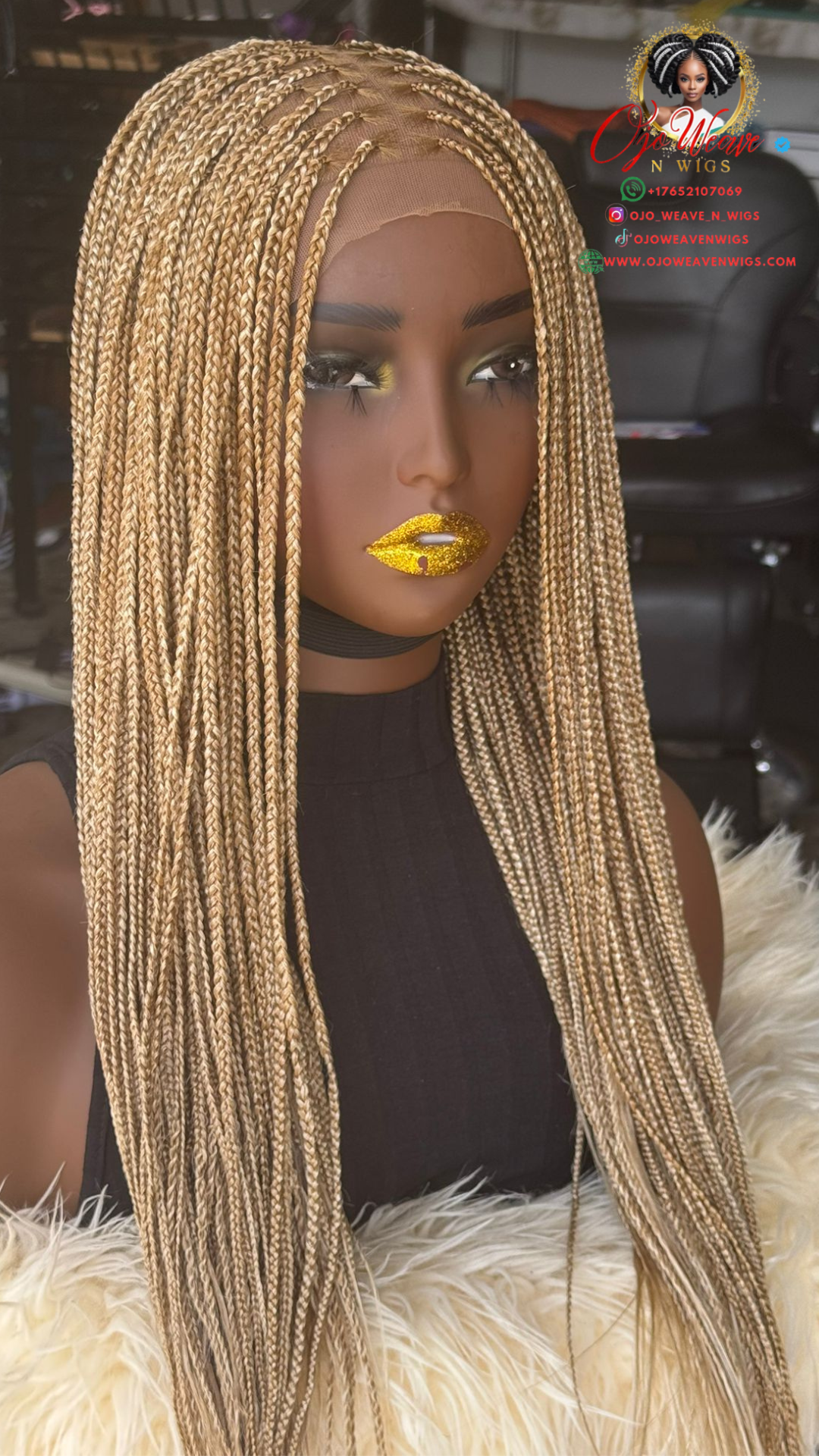 Glueless Knotless Braids Wig - 18-20 Inch Closure, ready to wear