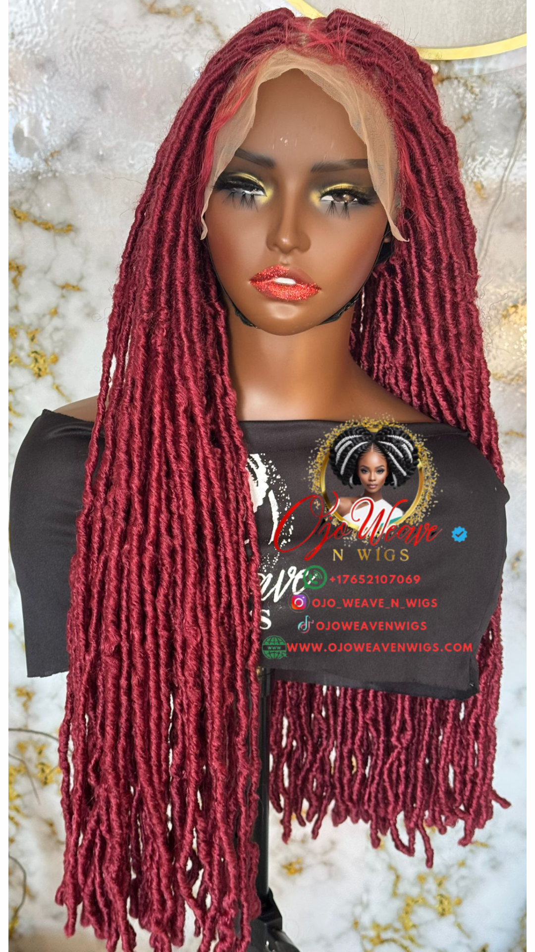 Nini Burgundy Fox Locs Wig: 26 Inches of Elegance Ready to Ship
