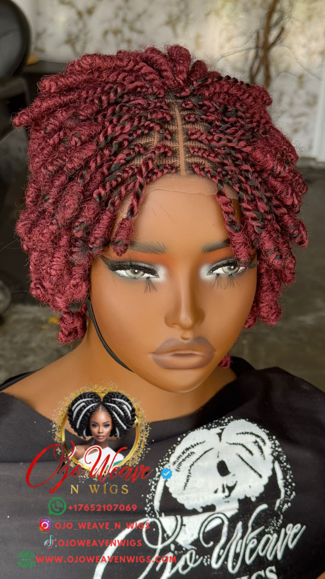 Timini Kinky Wig: Burgundy mix with Black Glueless Closure Made to Order