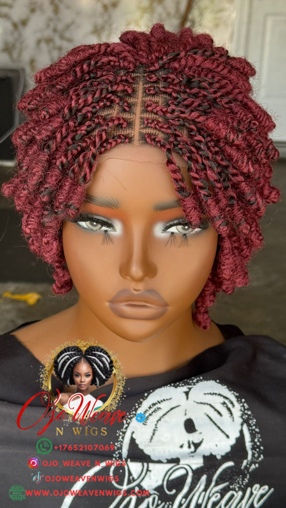 Timini Kinky Wig: Burgundy mix with Black Glueless Closure Made to Order