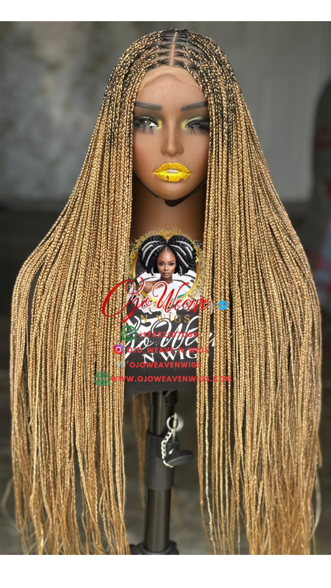 Asake Closure 28-inch Glueless Knotless Braids Wig: Made-to-Order