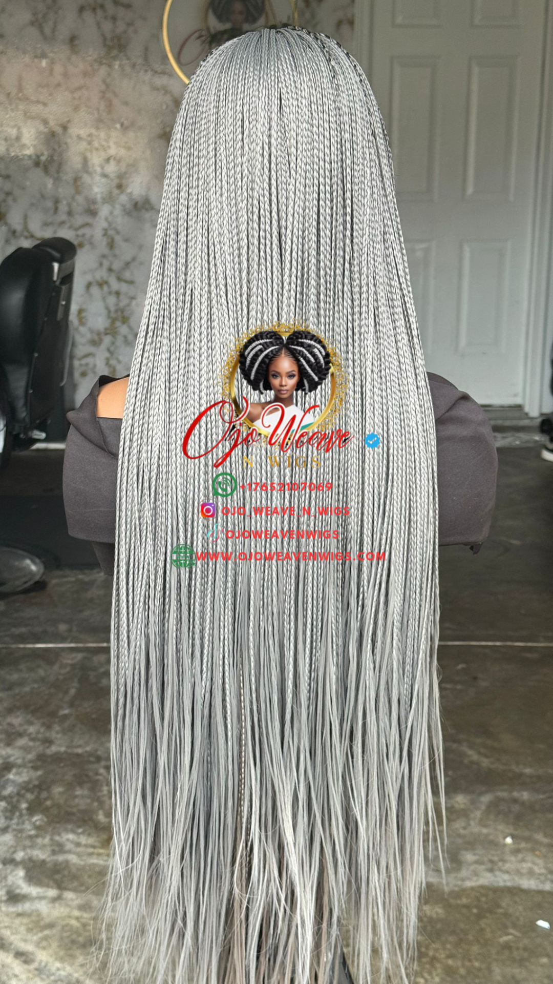 Ready-to-Ship 24" Sisi Bone frontal Grey Knotless Braids Wig with Closure