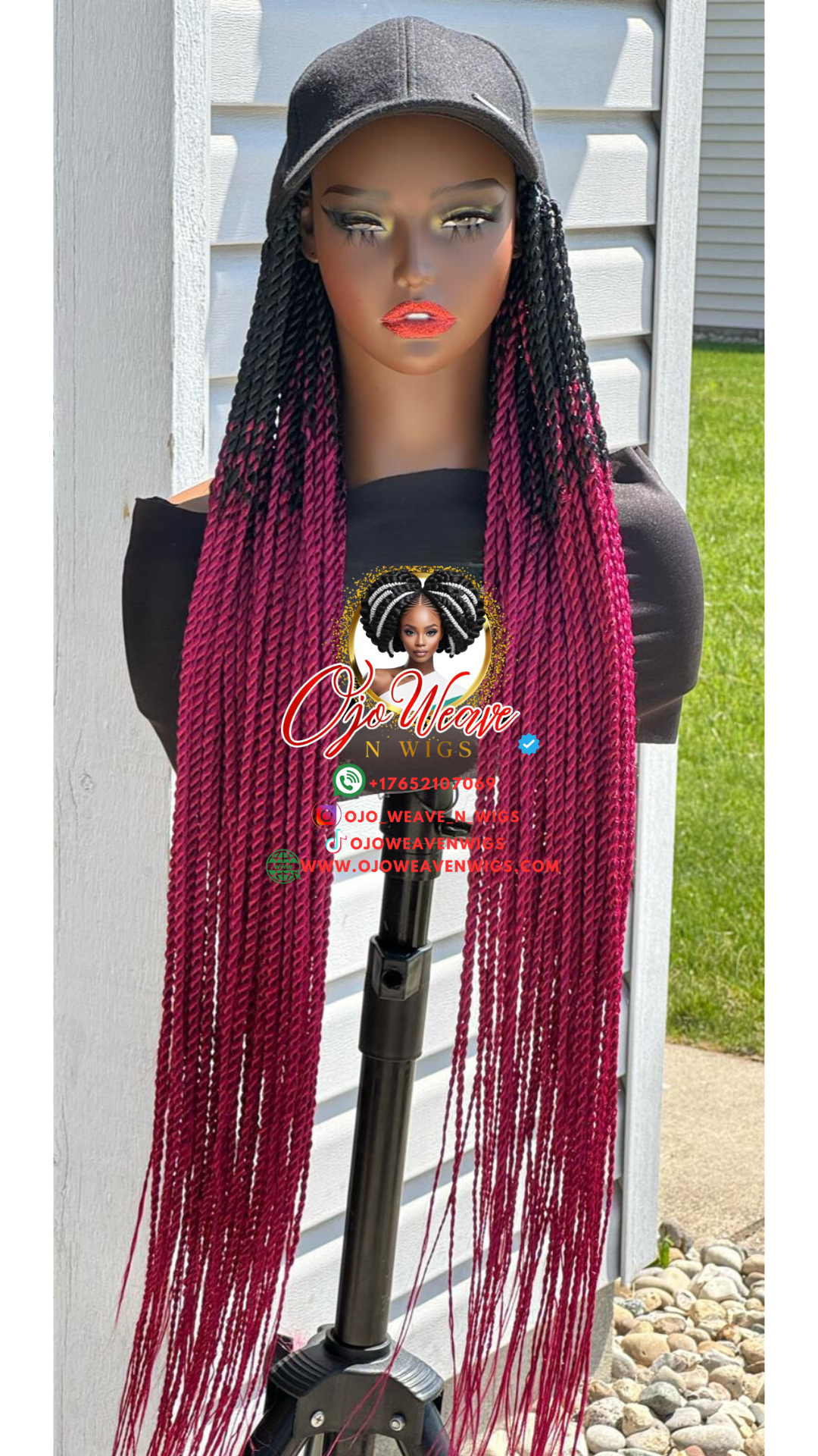 Summer Cap Wig with Burgundy Ready to Ship