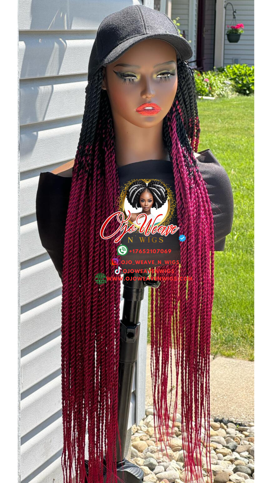 Summer Cap Wig with Burgundy Ready to Ship