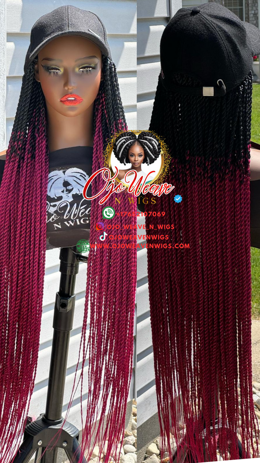 Summer Cap Wig with Burgundy Ready to Ship