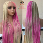 45-Inch Full Lace Knotless Braided Wig Blonde and Hot Pink Ombre