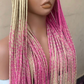 45-Inch Full Lace Knotless Braided Wig Blonde and Hot Pink Ombre