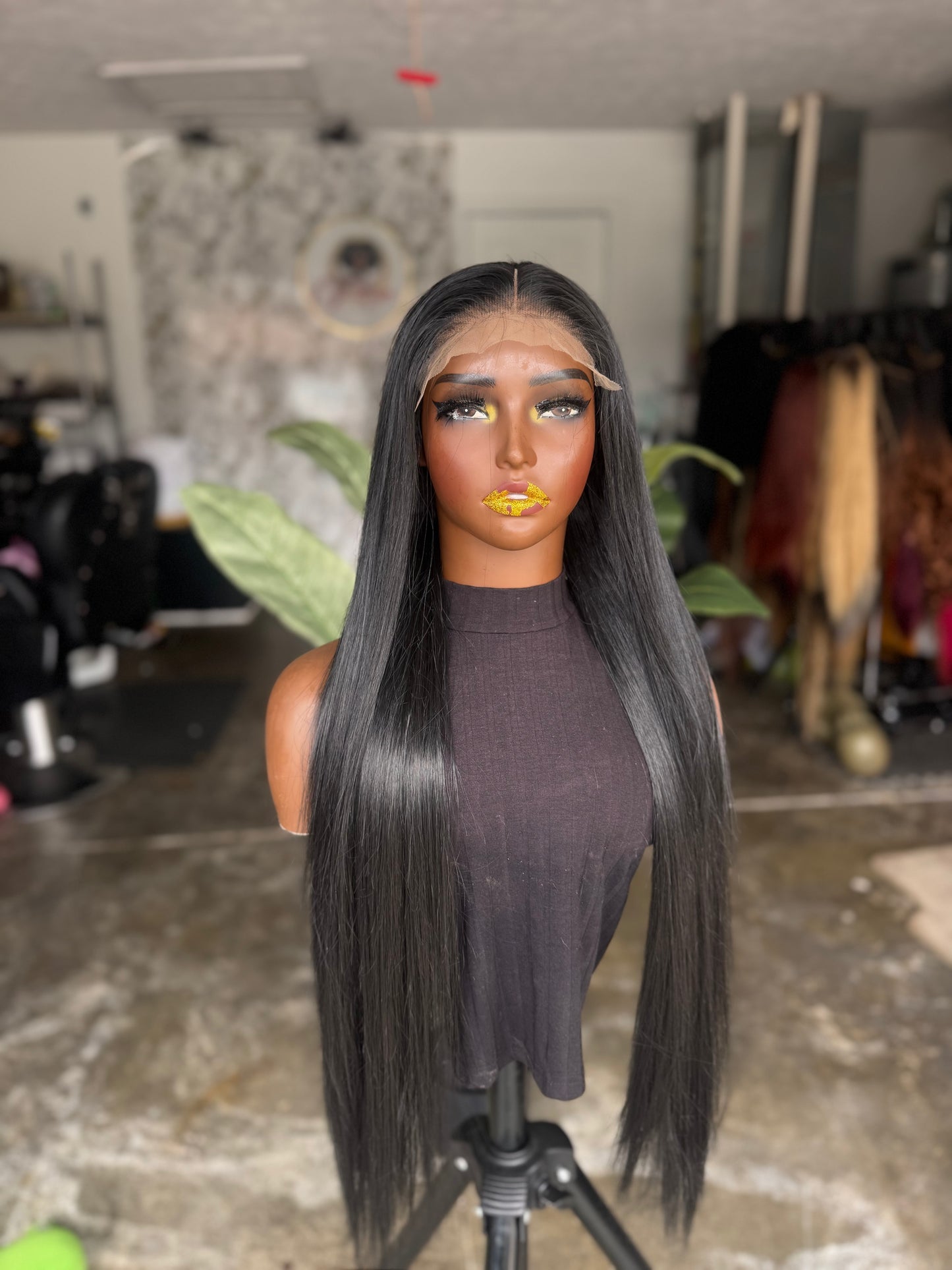 Pearl Black quality hair blend wig 5x5 closure ready to ship.30 inches