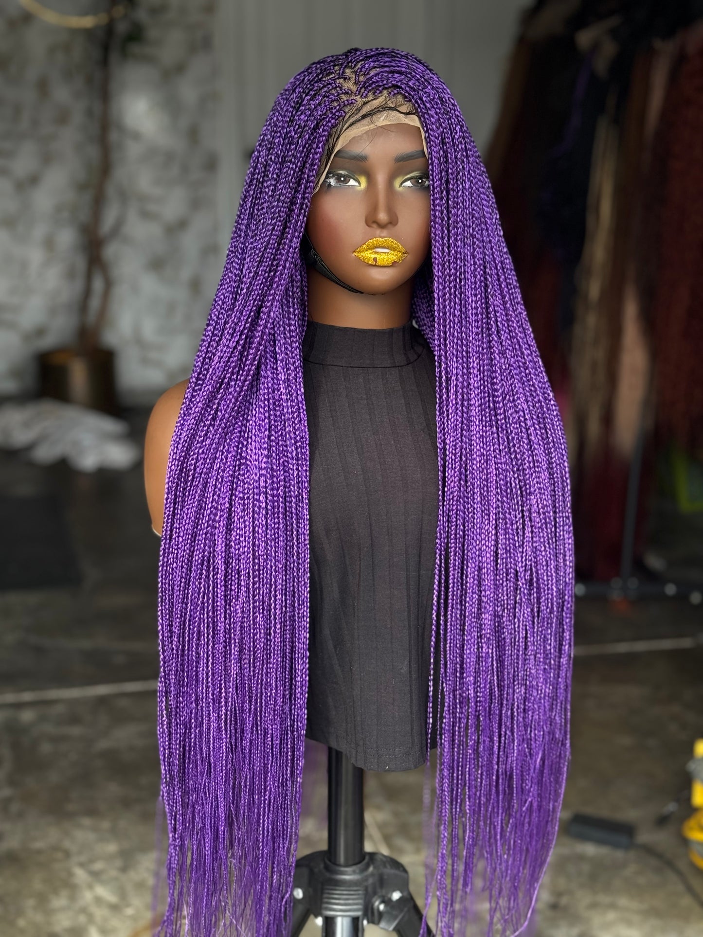 35 Inch Micro Braid Frontal Wig | Bold Purple Color made to order