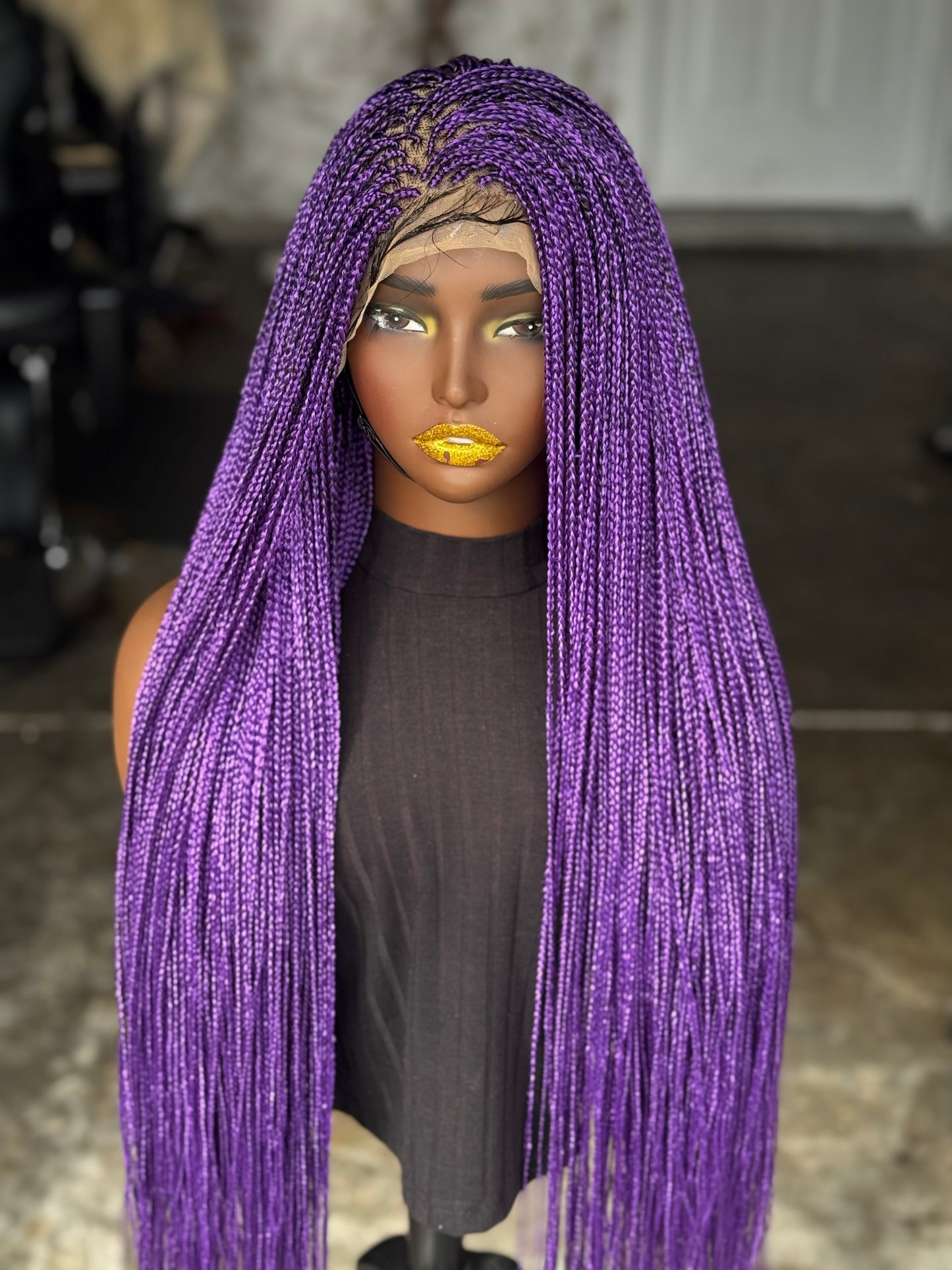 35 Inch Micro Braid Frontal Wig | Bold Purple Color made to order