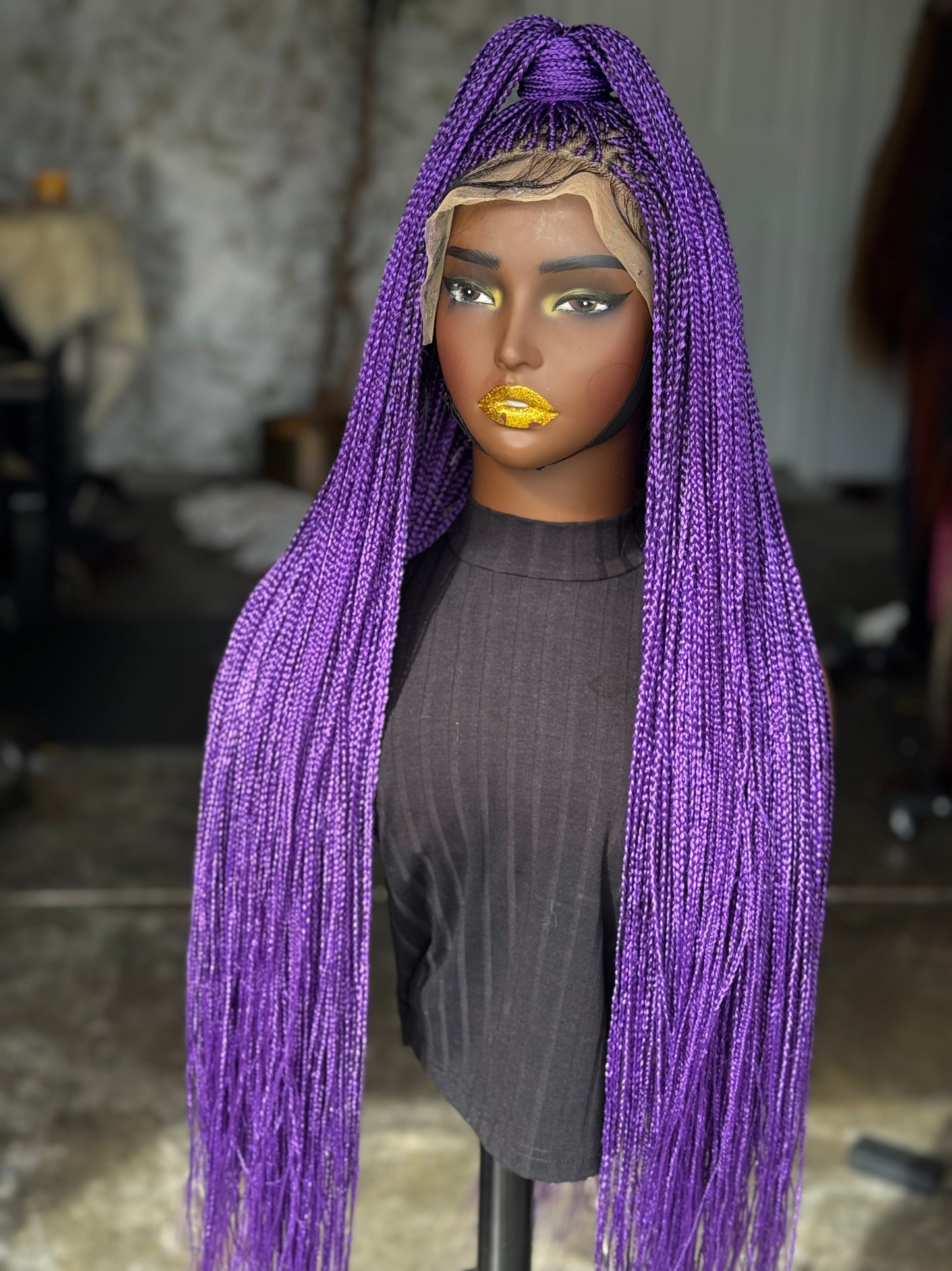35 Inch Micro Braid Frontal Wig | Bold Purple Color made to order