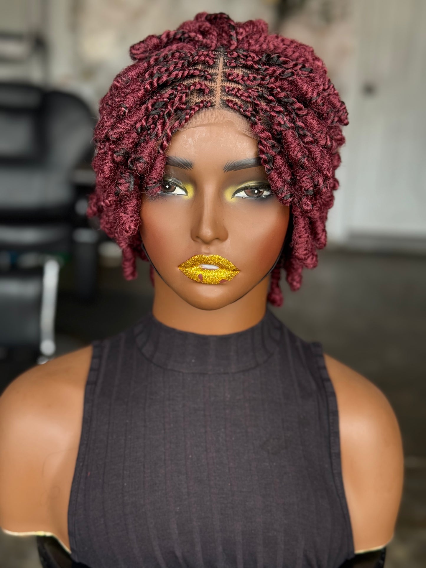Timini Kinky Wig: Burgundy mix with Black Glueless Closure Ready to Ship