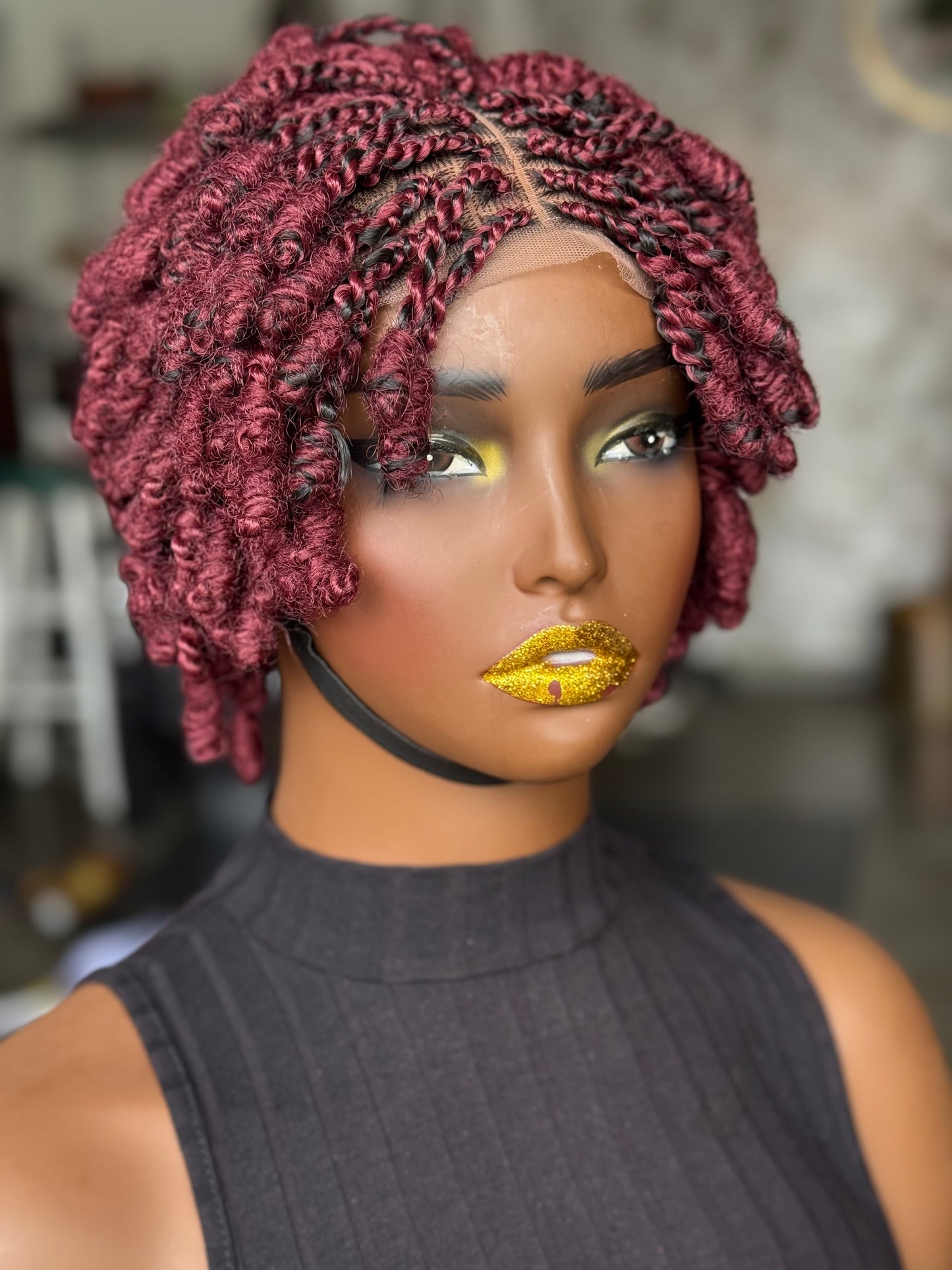 Timini Kinky Wig: Burgundy mix with Black Glueless Closure Ready to Ship