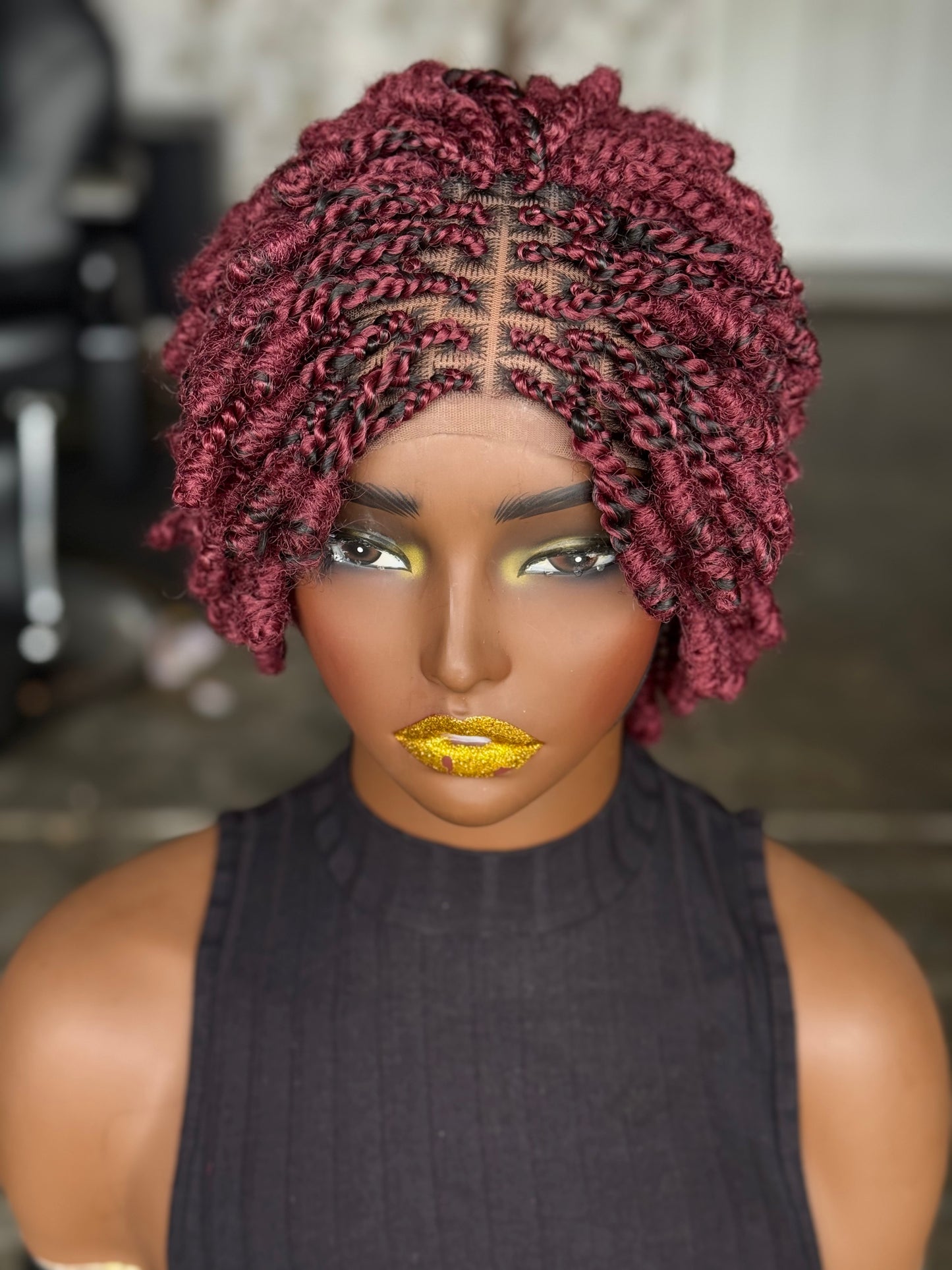 Timini Kinky Wig: Burgundy mix with Black Glueless Closure Ready to Ship