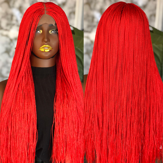 Ready-to-Ship Red Micro Unit: 24" Glueless Closure Wig