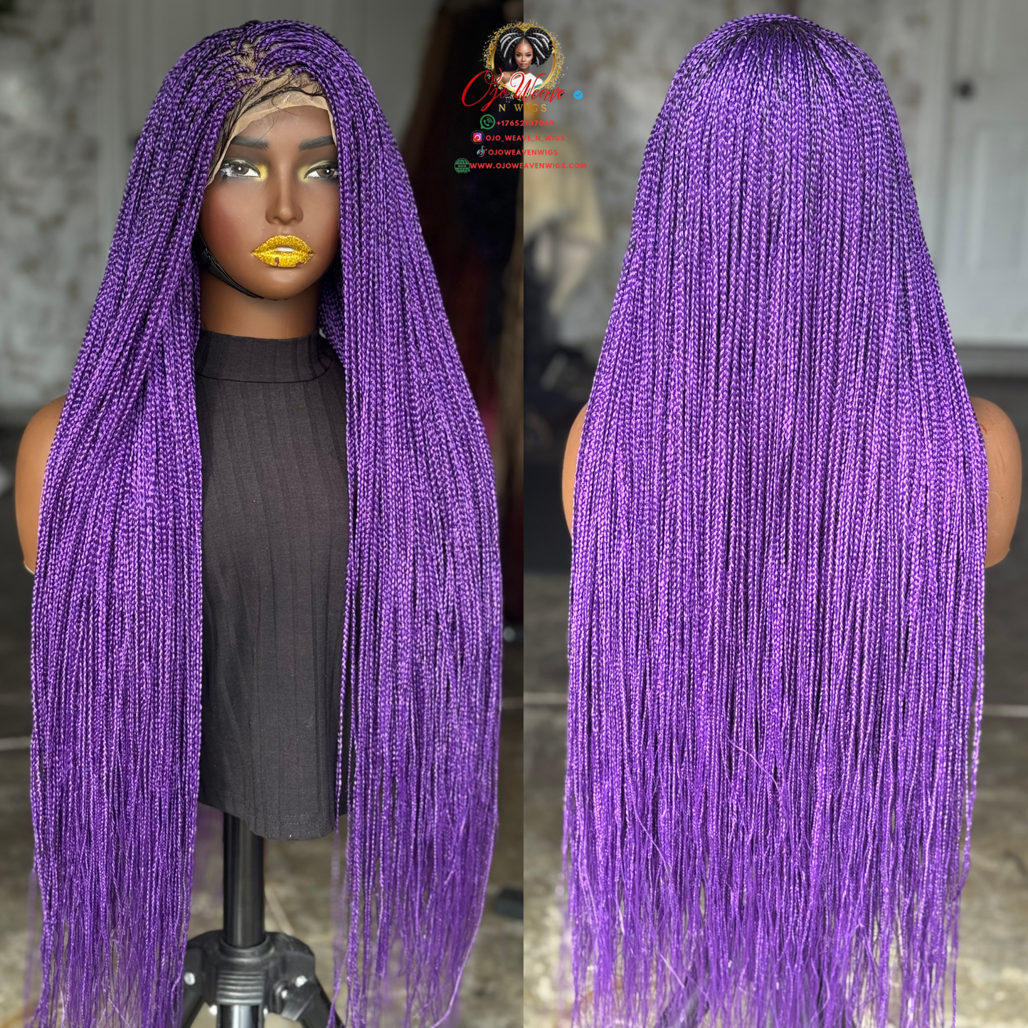 35 Inch Micro Braid Frontal Wig | Bold Purple Color made to order