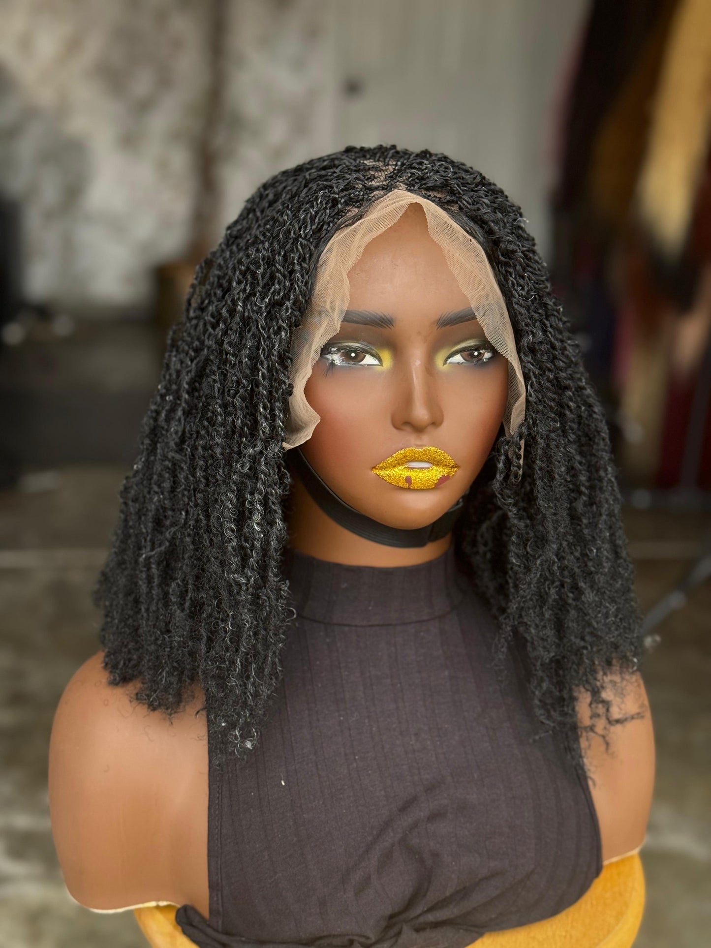 Sister Locs Frontal Wig | 10/12 Inch Ready to Ship | Black with Grey Mix