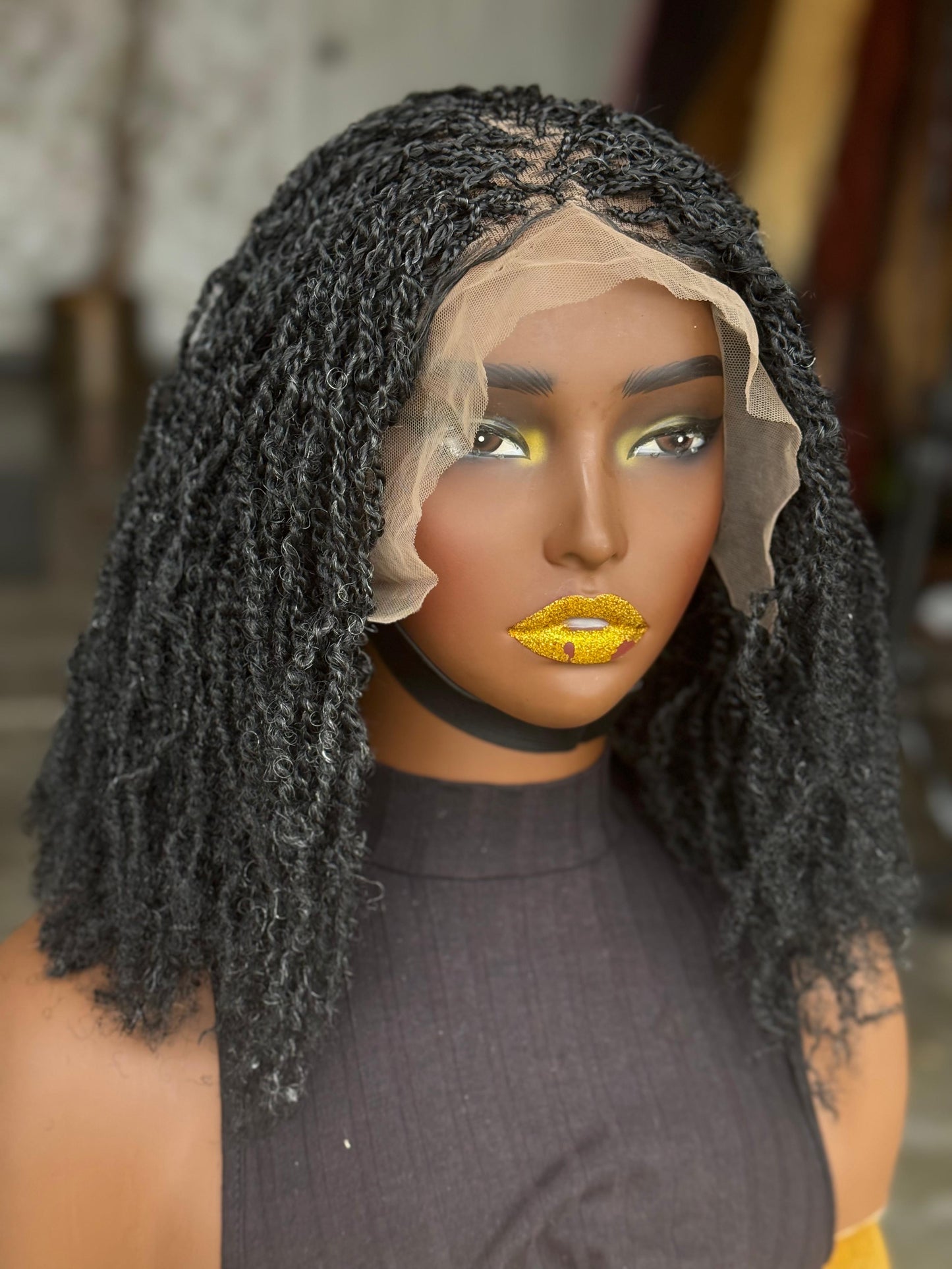 Sister Locs Frontal Wig | 10/12 Inch Ready to Ship | Black with Grey Mix