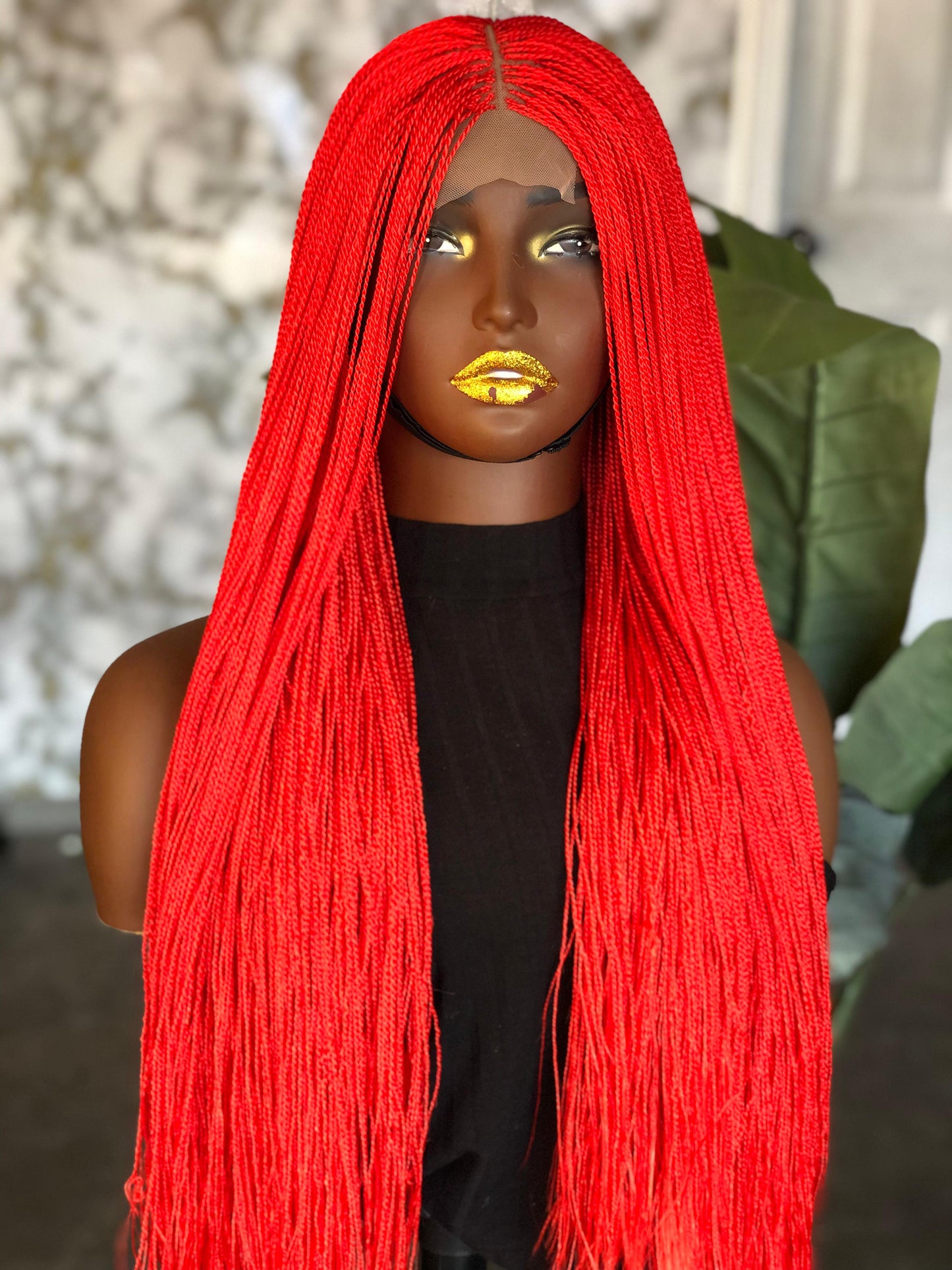 Ready-to-Ship Red Micro Unit: 24" Glueless Closure Wig
