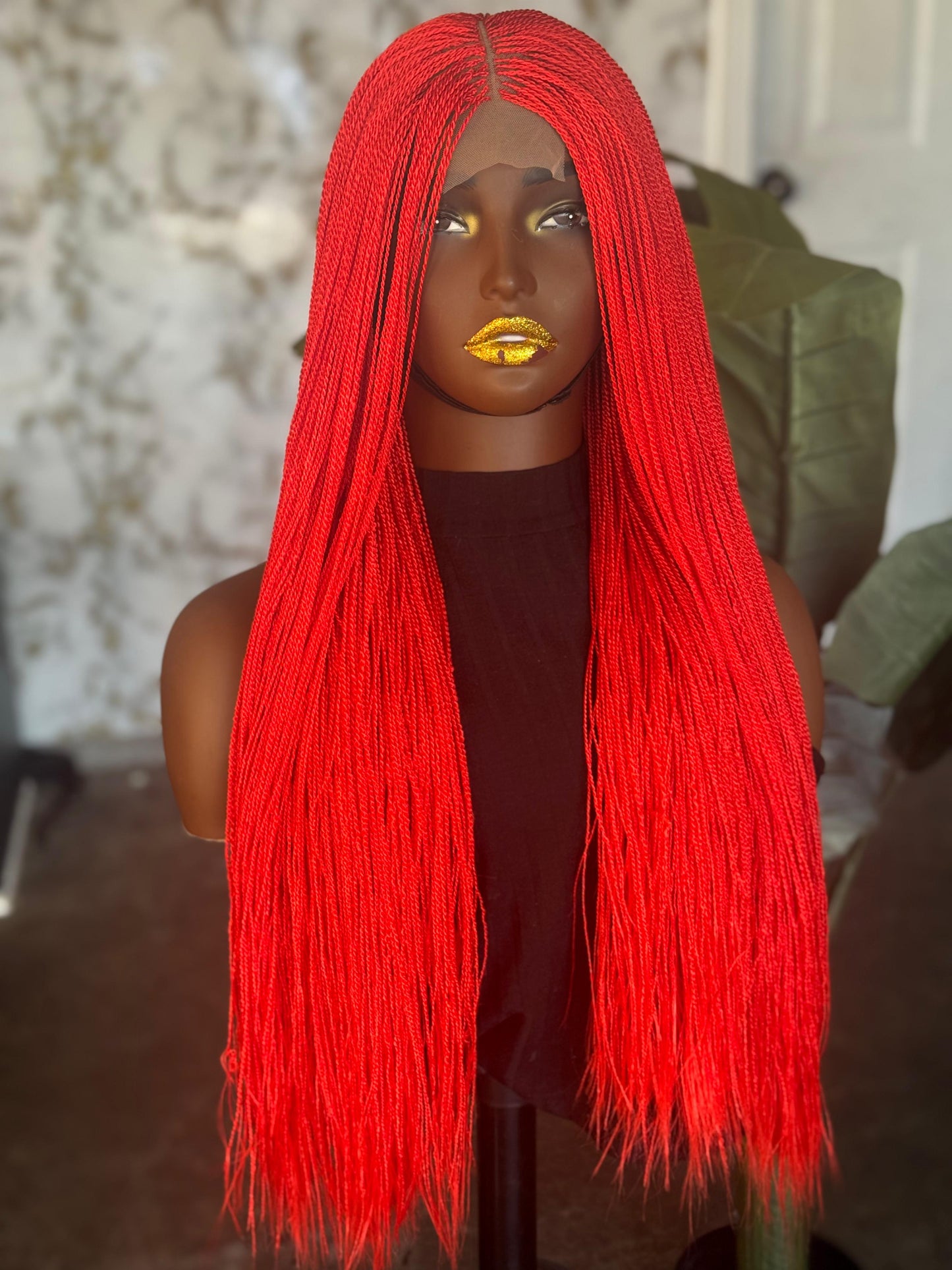 Ready-to-Ship Red Micro Unit: 24" Glueless Closure Wig