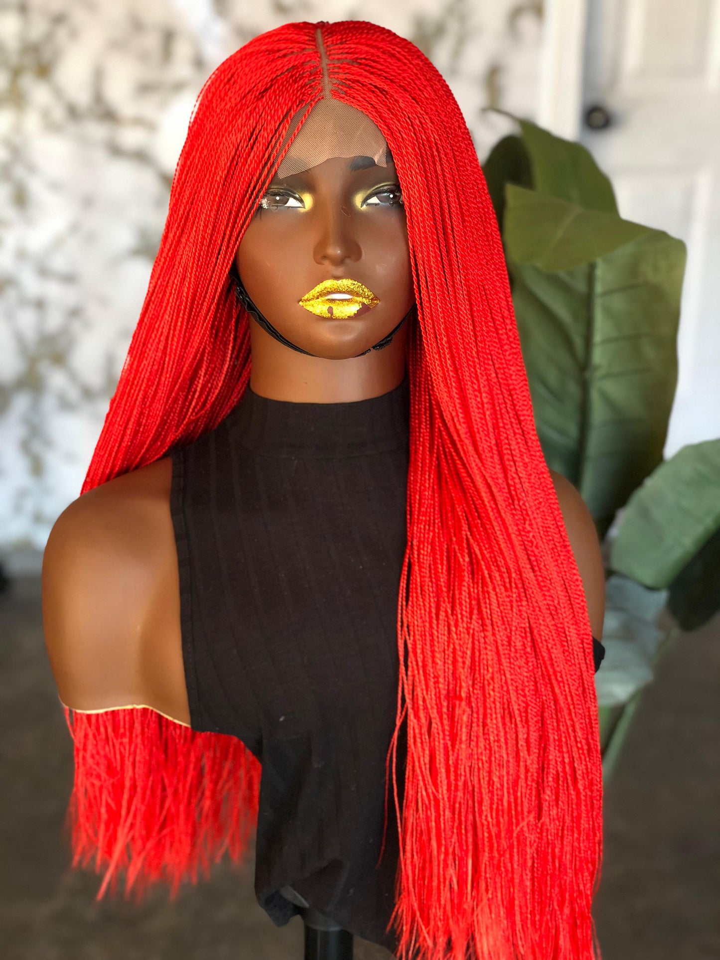 Ready-to-Ship Red Micro Unit: 24" Glueless Closure Wig